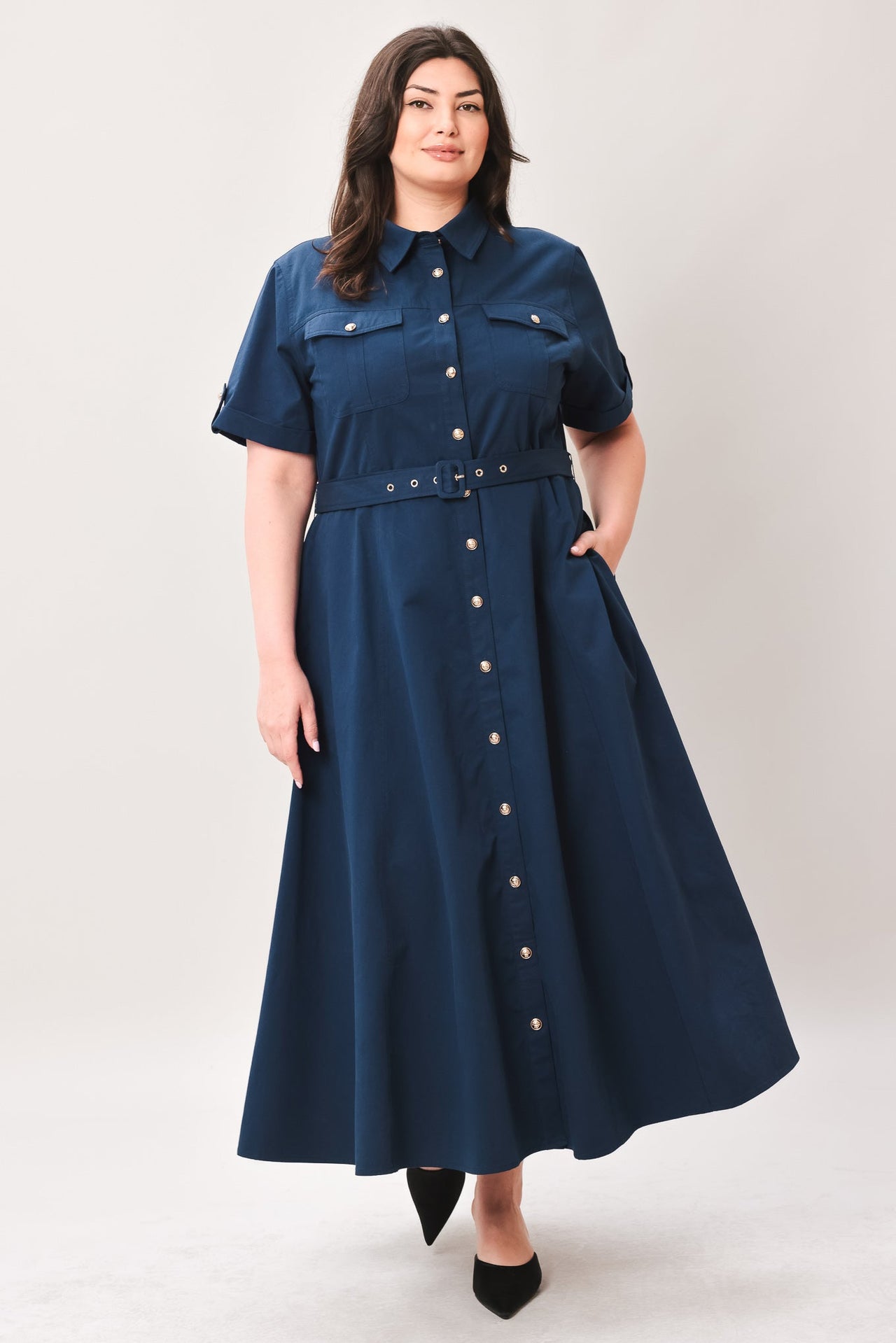 CLASSIC AUTHORITY WOVEN MIDI DRESS