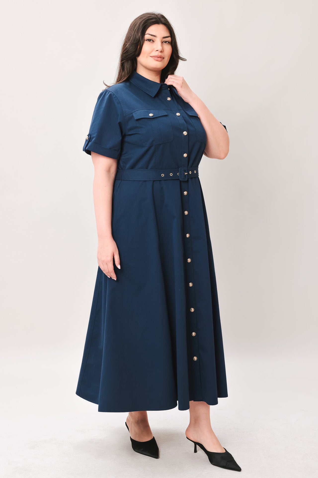 CLASSIC AUTHORITY WOVEN MIDI DRESS