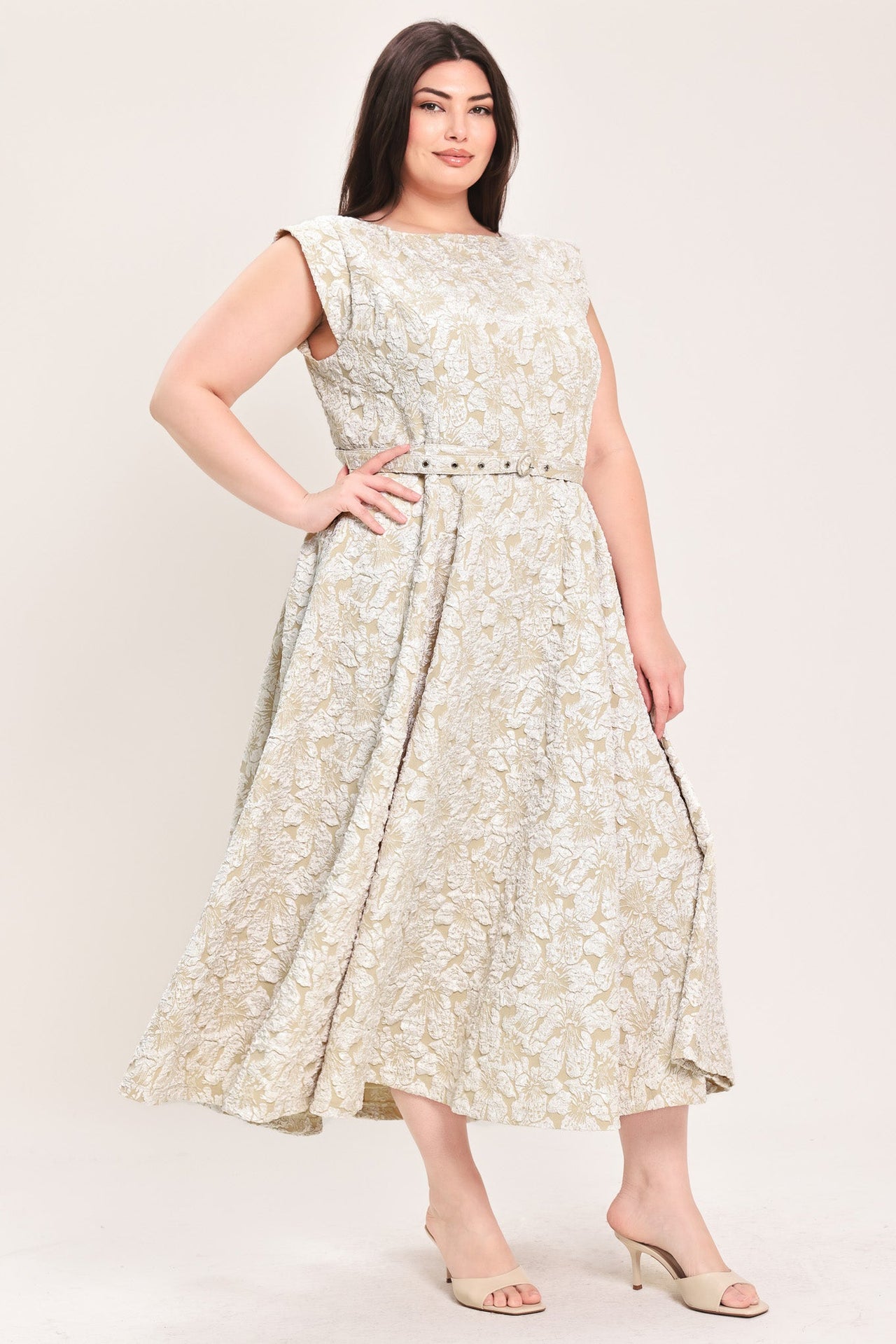 STATEMENT IN IVORY WOVEN MIDI DRESS