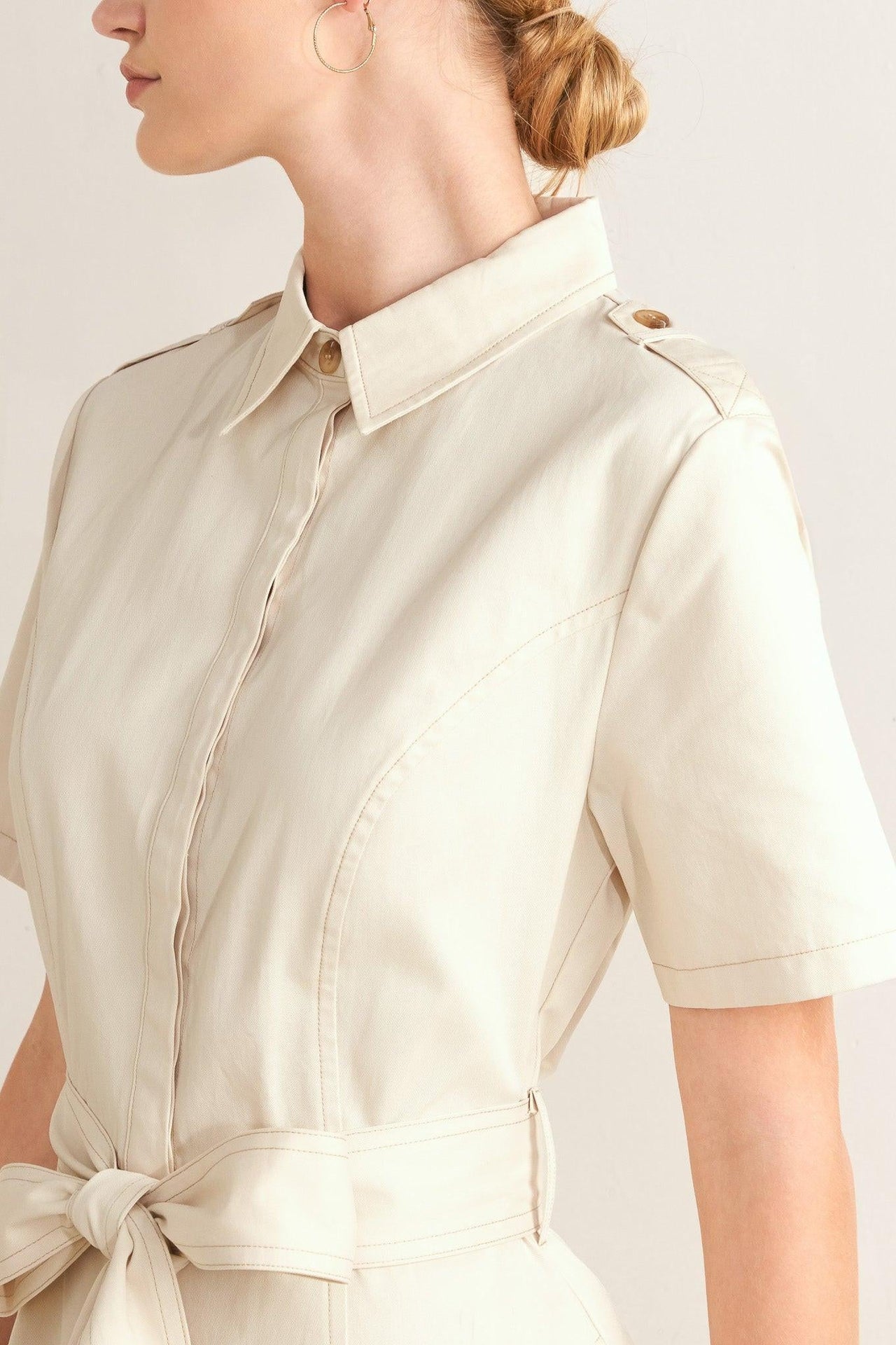 SANDSTONE GRACE WOVEN MIDI SHIRT DRESS