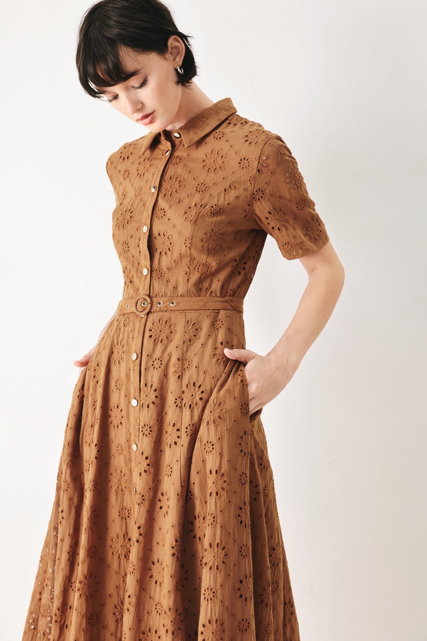 TIMELESS LOVE WOVEN EYELET MIDI DRESS