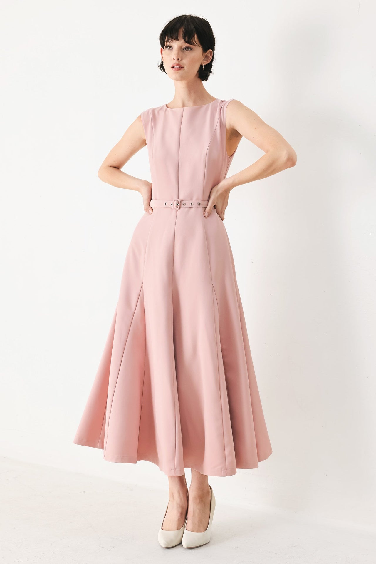 CALM AFTERGLOW BLUSH WOVEN MIDI DRESS