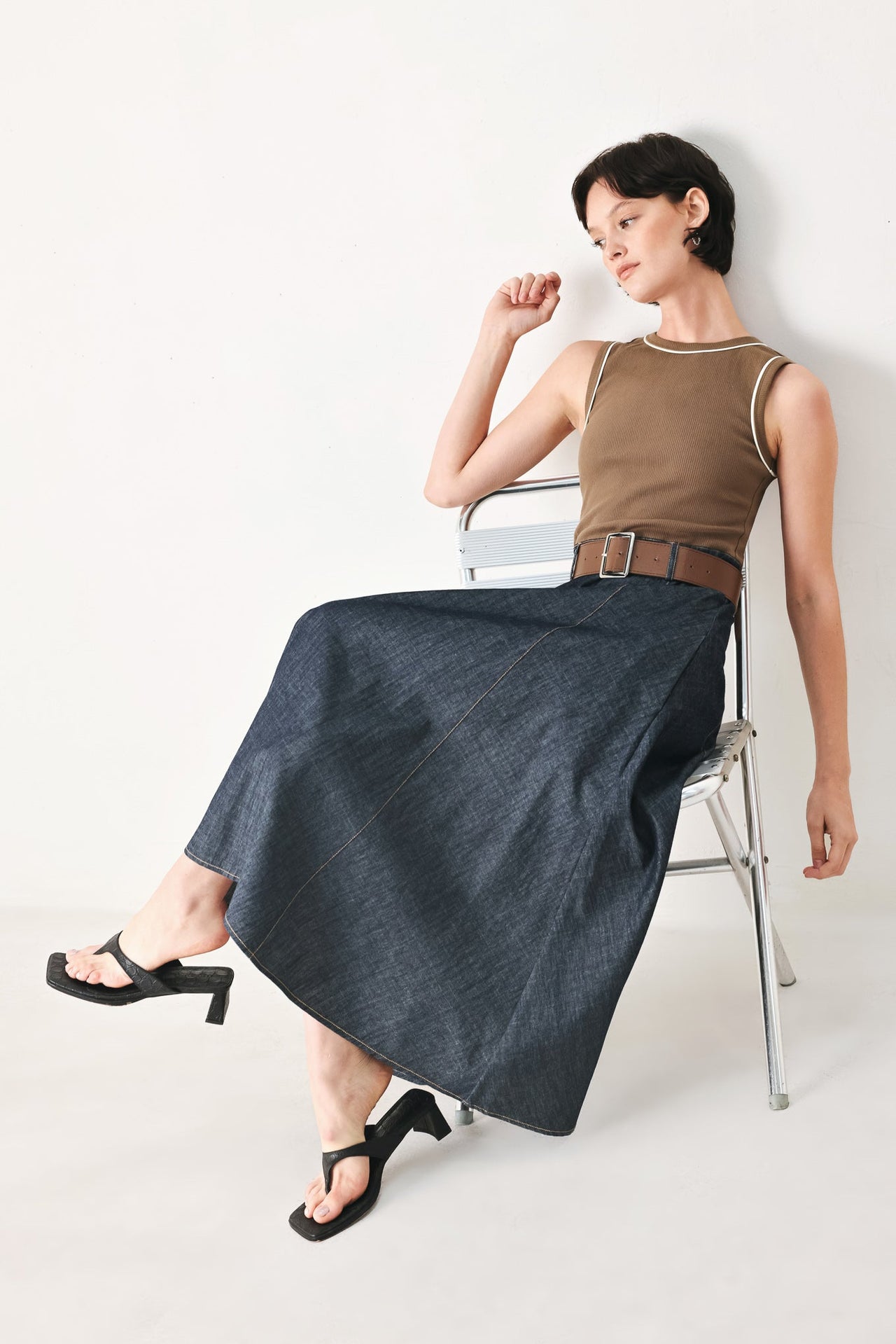 ESPRESSO HOUR DENIM COMBINATION MIDI DRESS