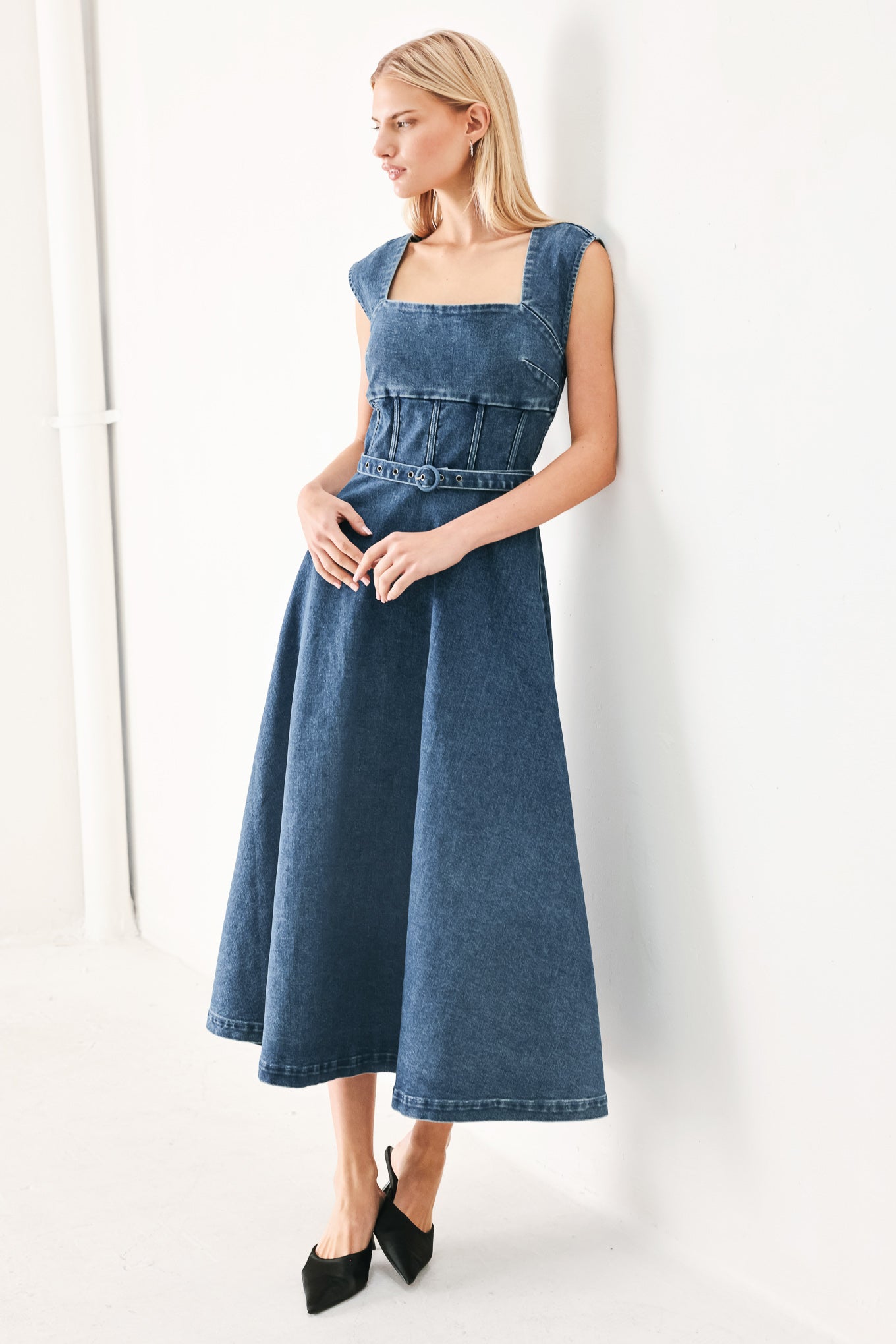 QUIET MUSE DENIM MIDI DRESS
