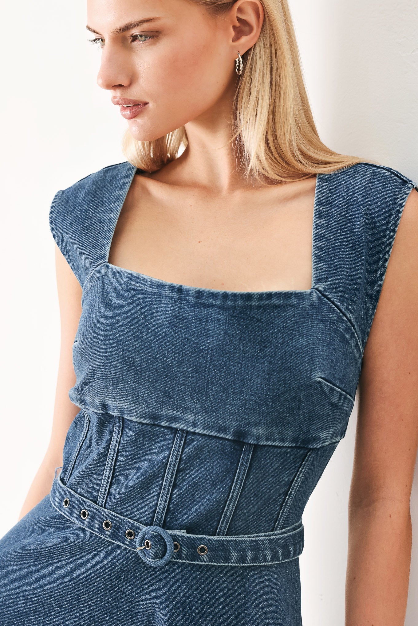 QUIET MUSE DENIM MIDI DRESS