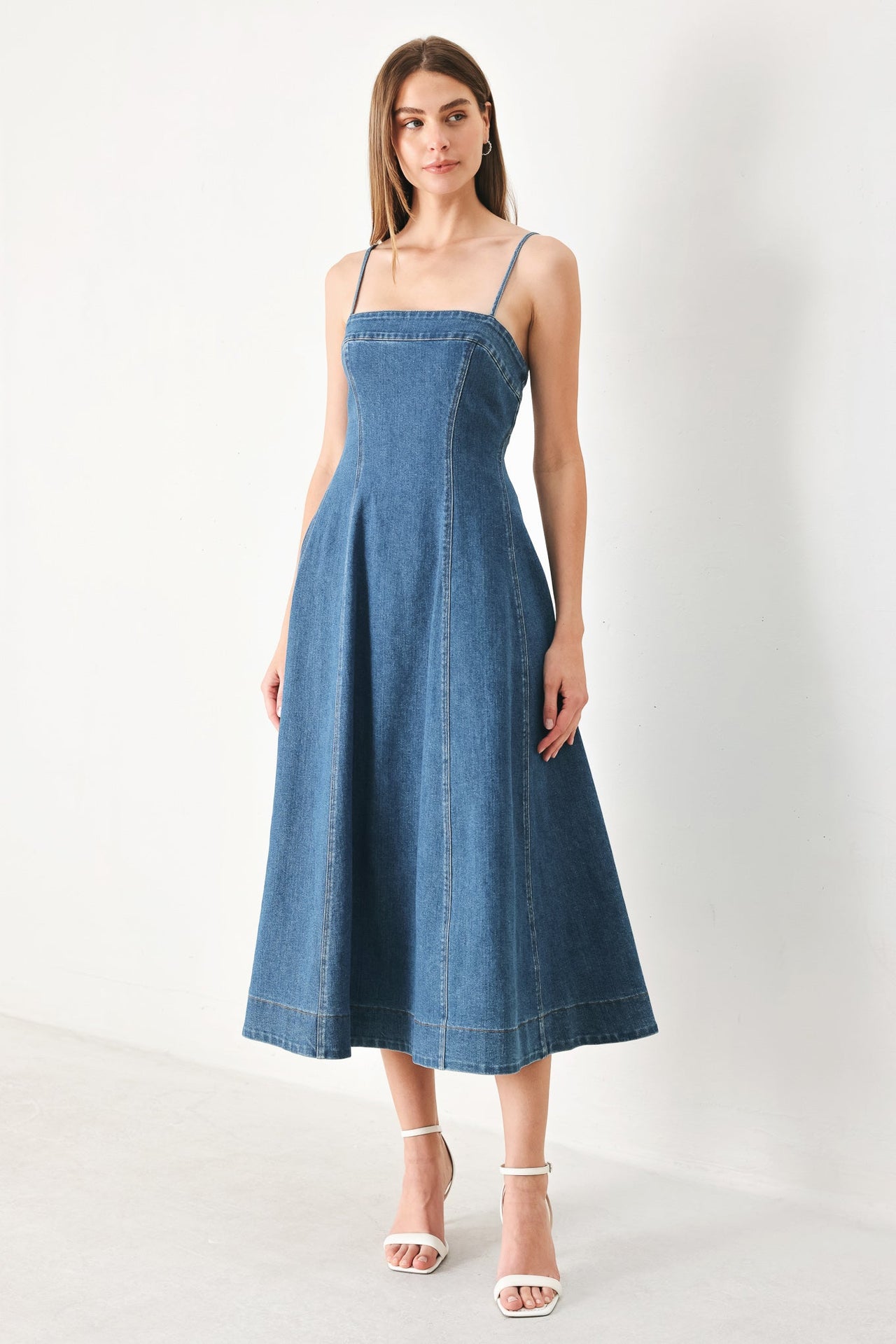SUMMER INDIGO DENIM MIDI DRESS