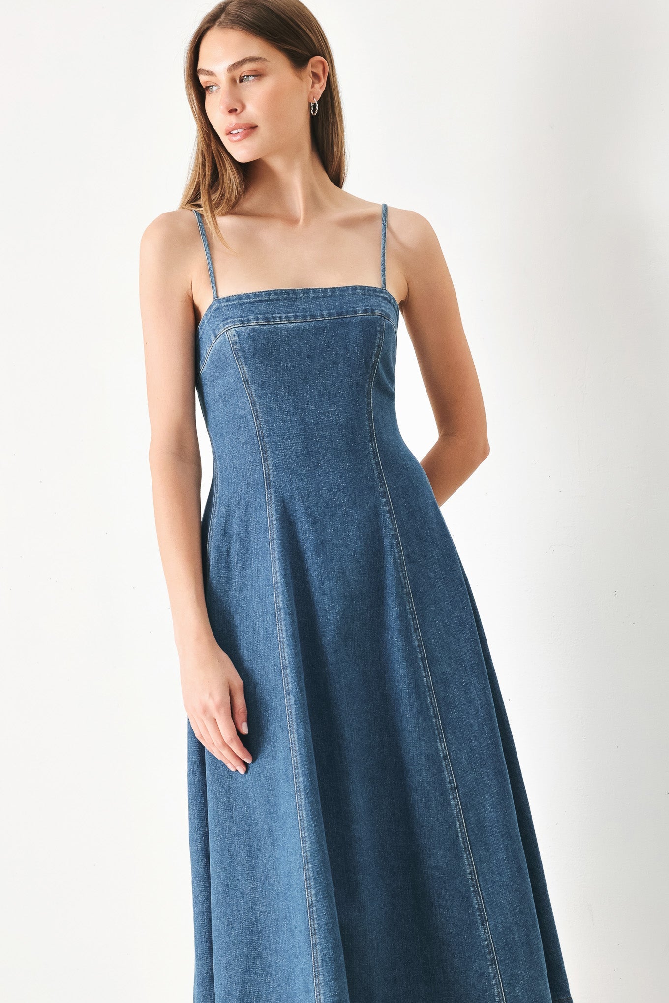 SUMMER INDIGO DENIM MIDI DRESS