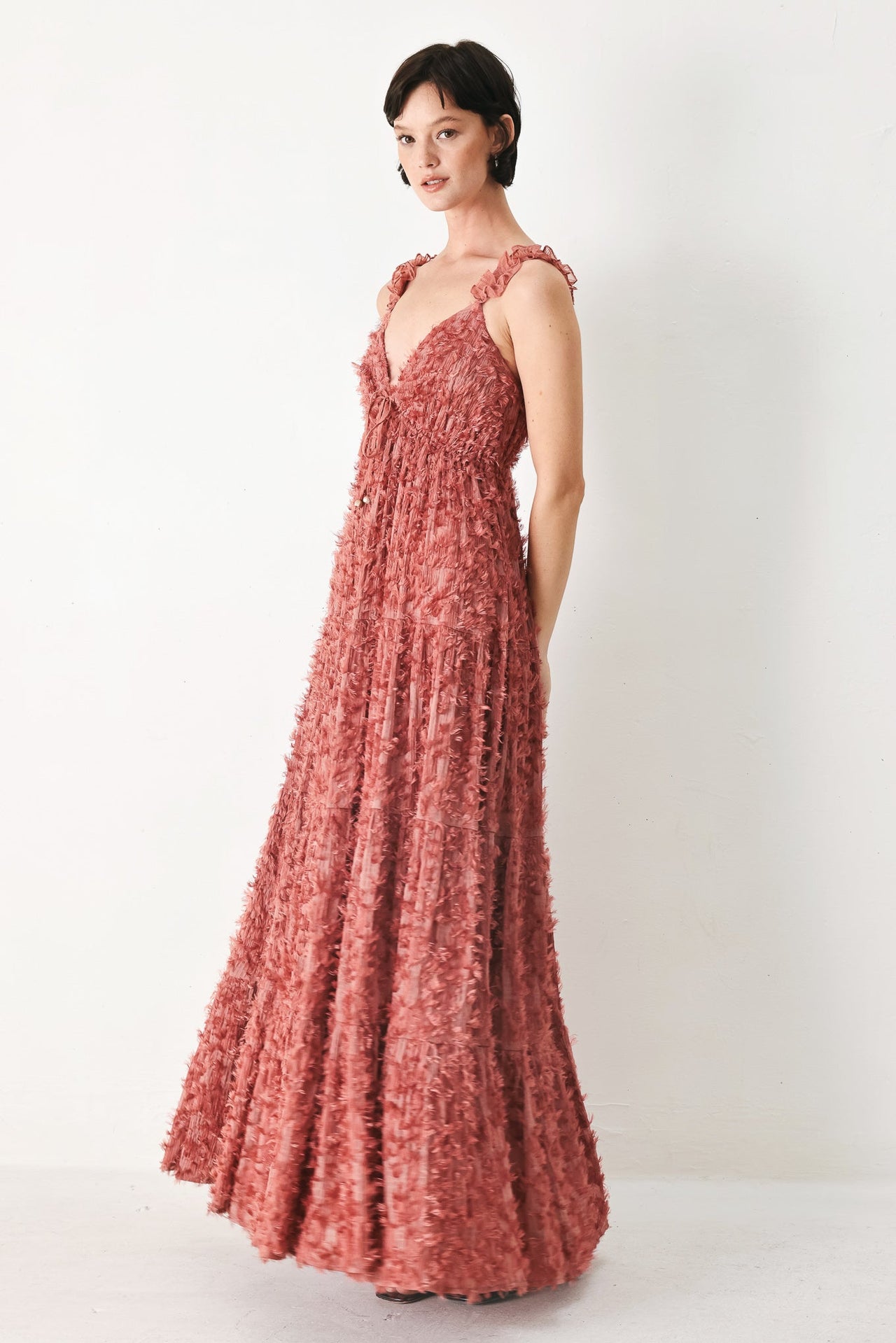 TWILIGHT ROSETTE WOVEN MAXI DRESS