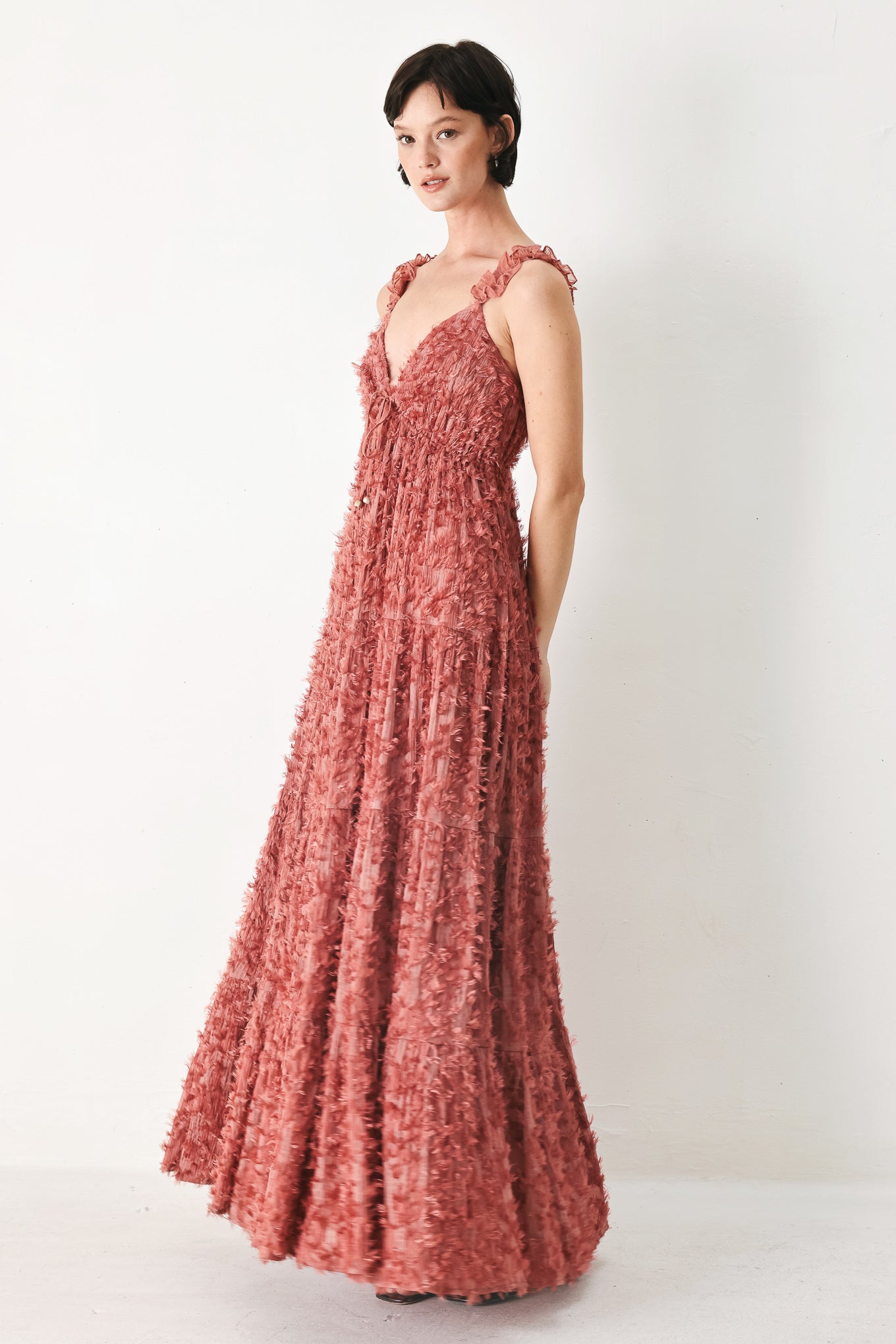 TWILIGHT ROSETTE WOVEN MAXI DRESS