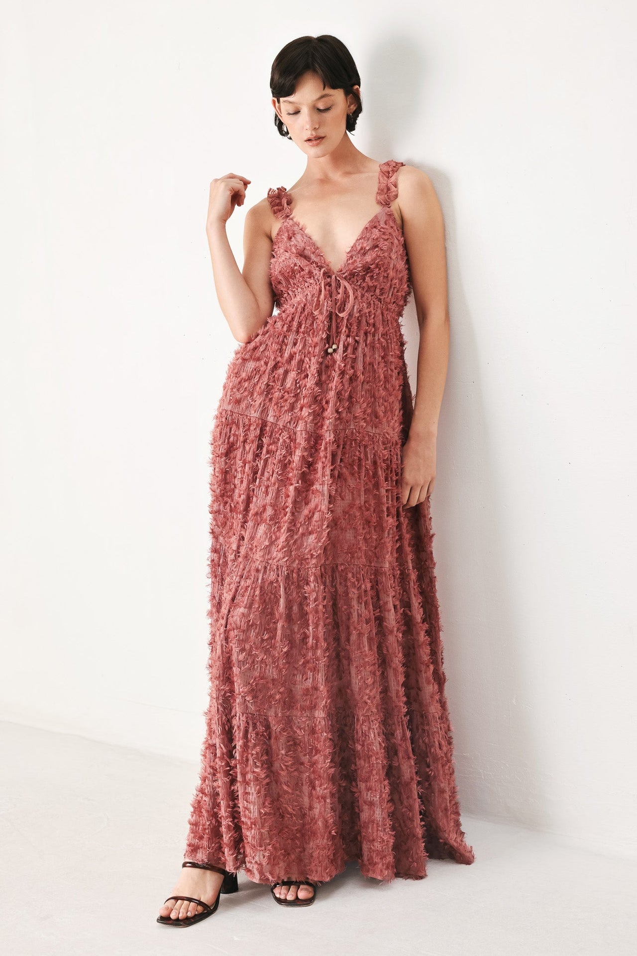 TWILIGHT ROSETTE WOVEN MAXI DRESS