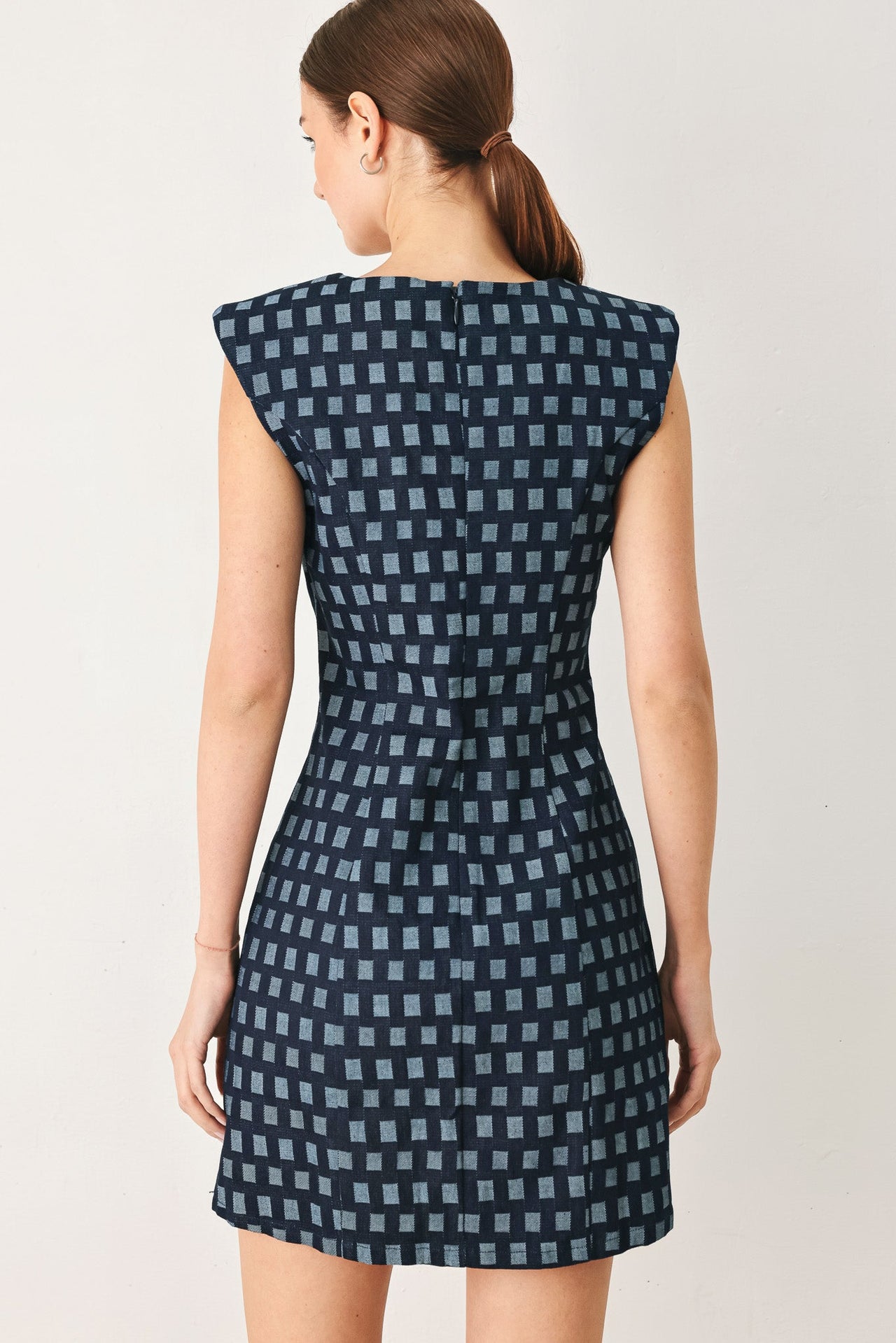 COOL GIRL CHECK JACQUARD DENIM MINI DRESS
