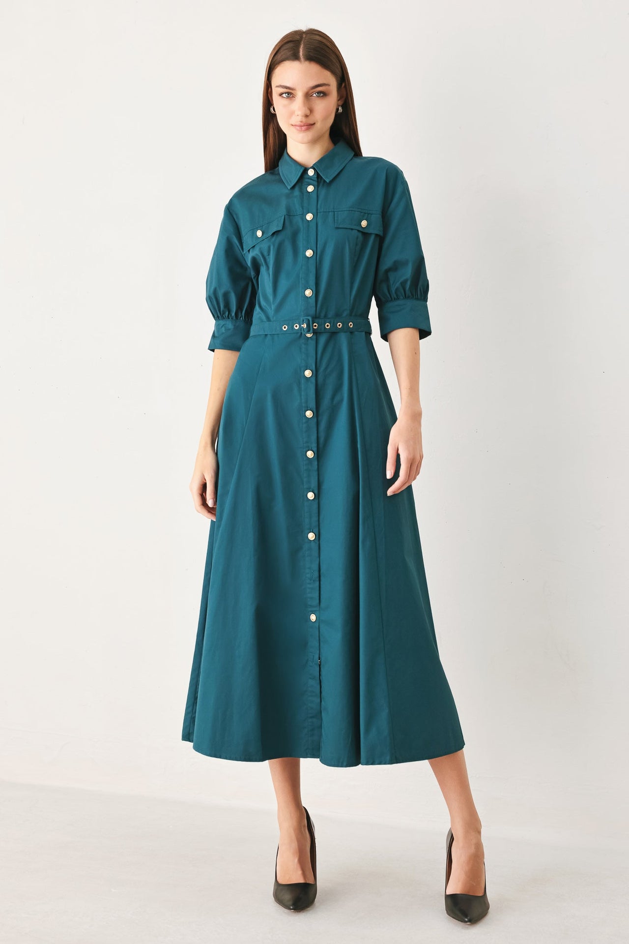 EVERYDAY TAILORED WOVEN MIDI DRESS