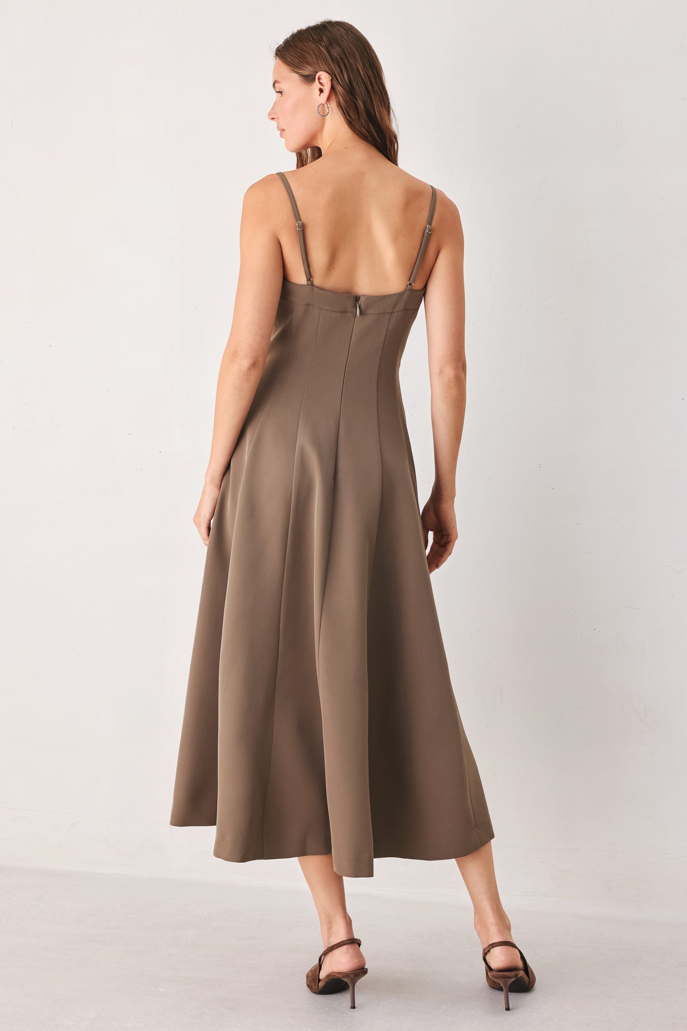 COFFEE BEAN SWING WOVEN MIDI DRESS