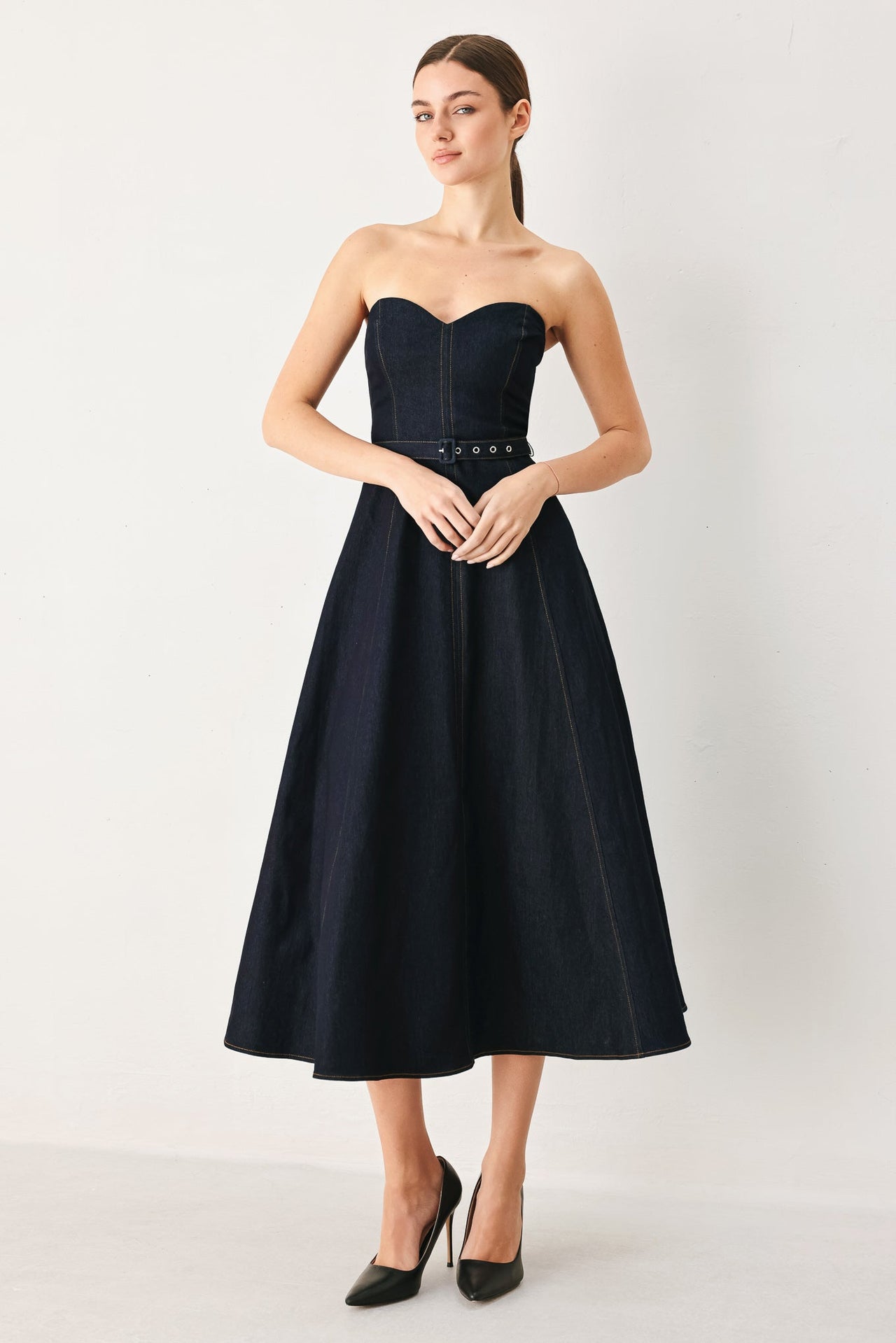 ICONIC INDIGO DENIM MIDI DRESS