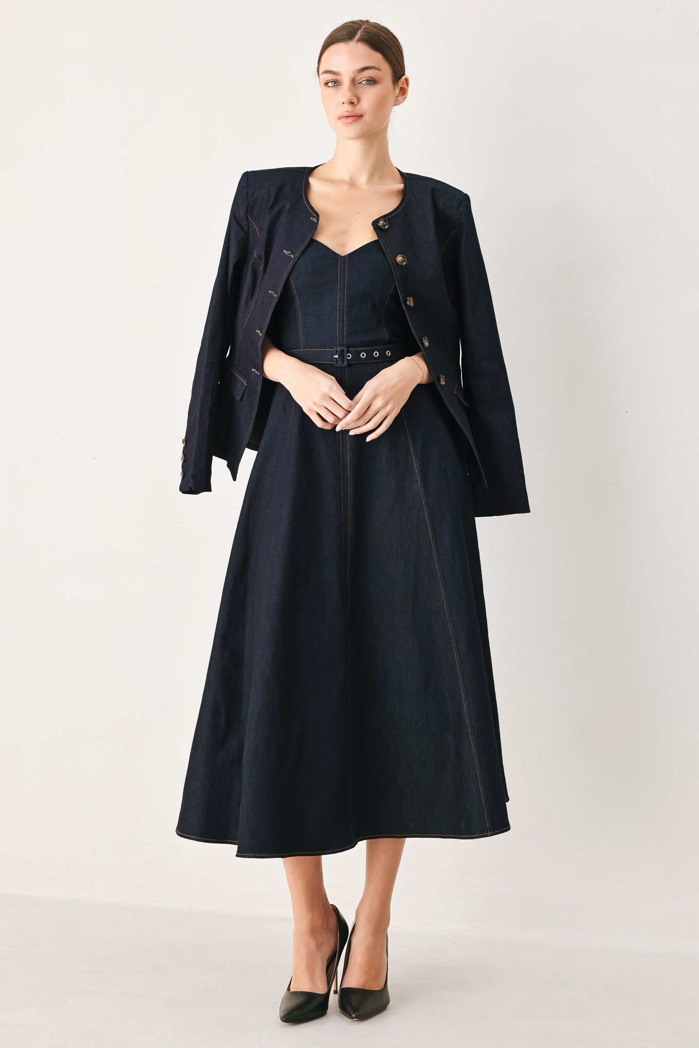 ICONIC INDIGO DENIM MIDI DRESS