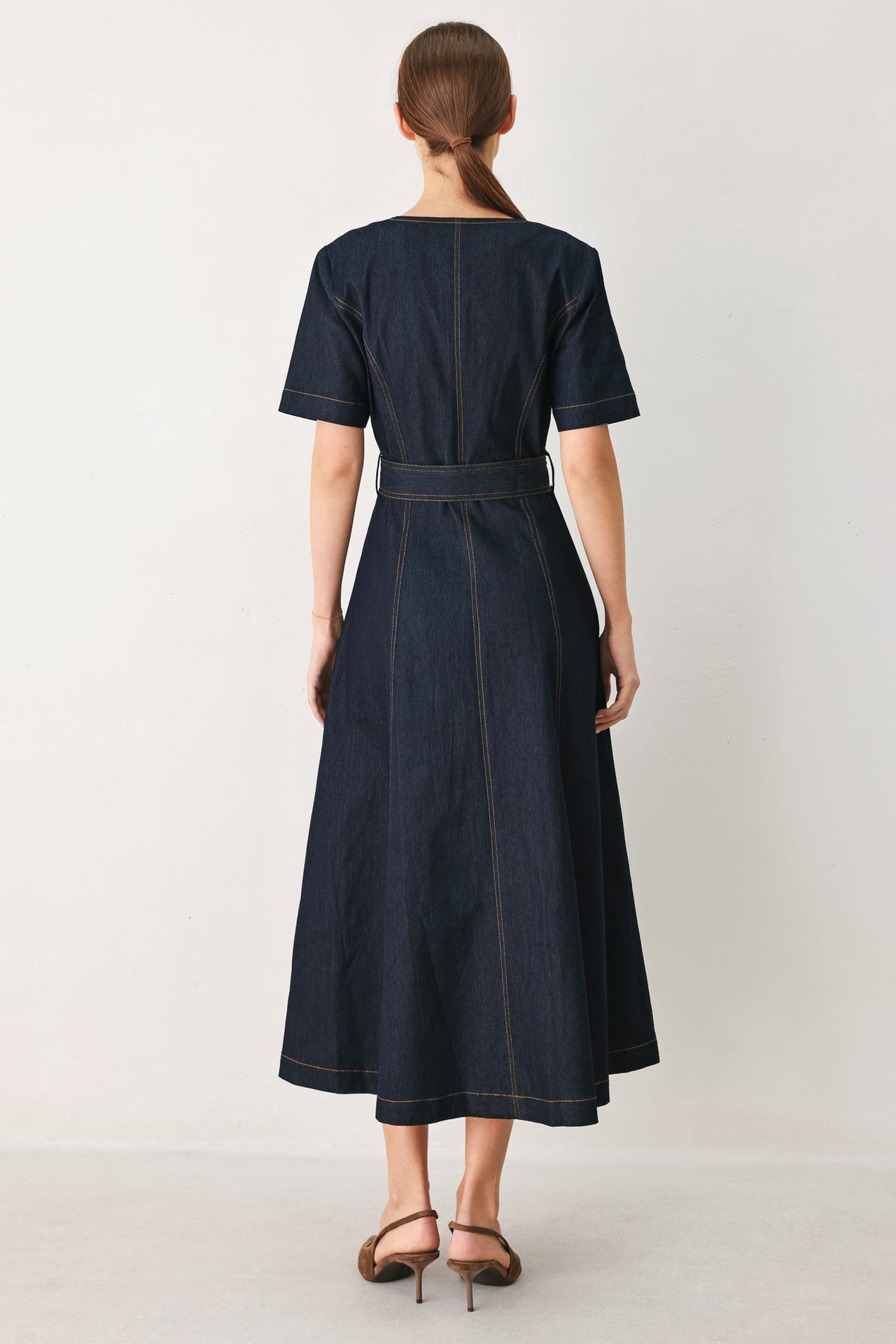 ROMANTIC DENIM WOVEN MIDI DRESS