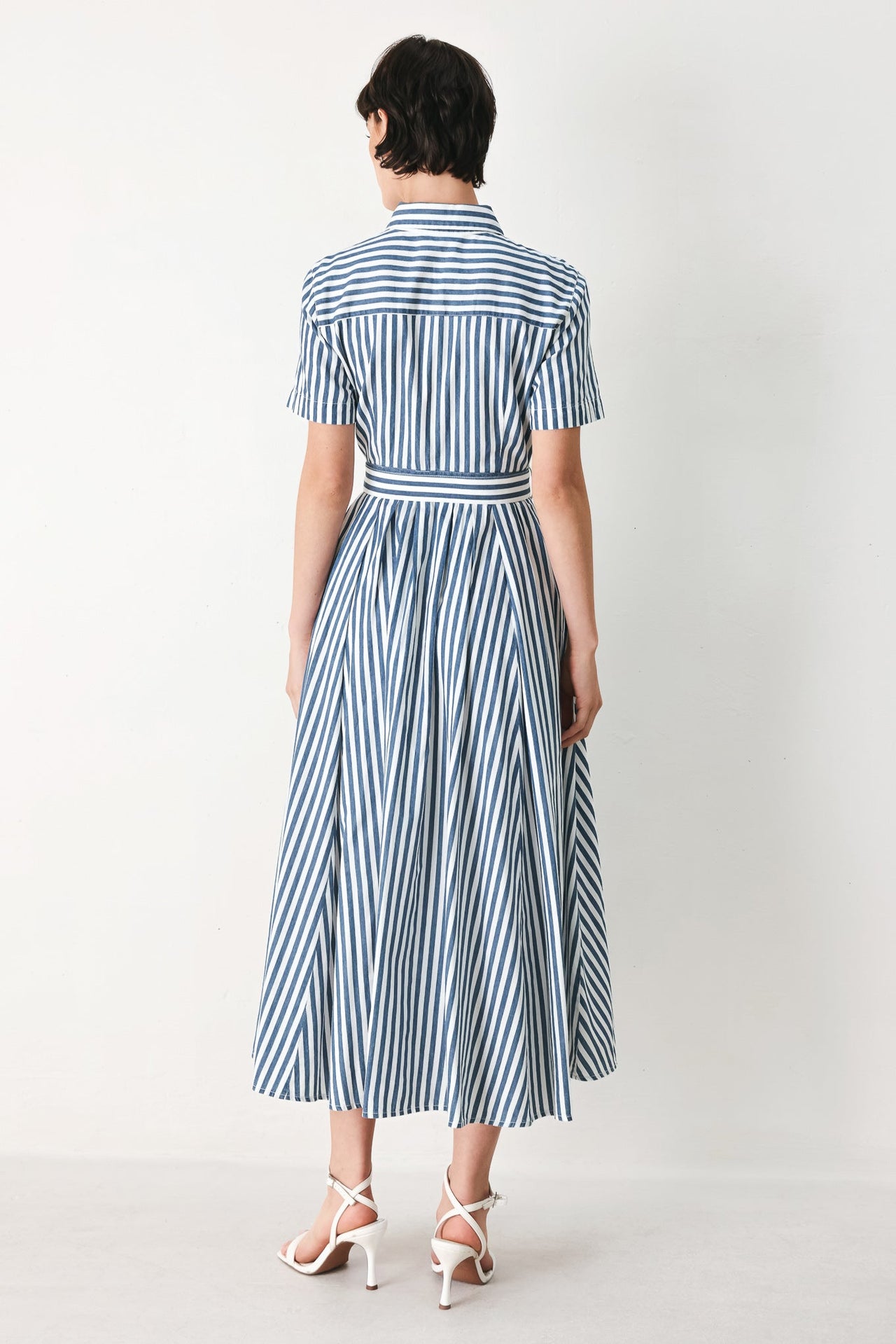 COASTAL MUSE STRIP WOVEN MIDI SHIRT DRESS