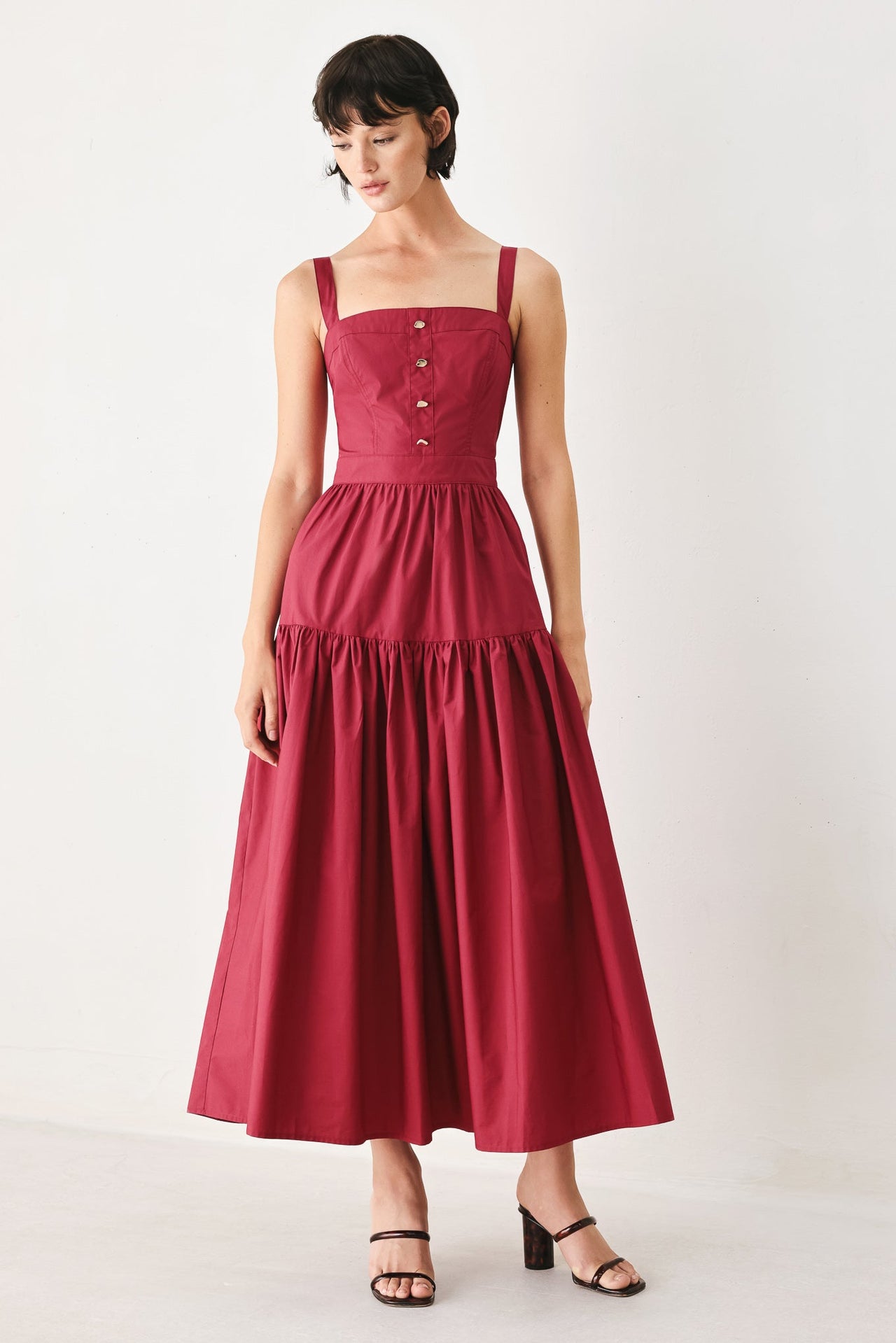 BERRY ROMANCE WOVEN MIDI DRESS
