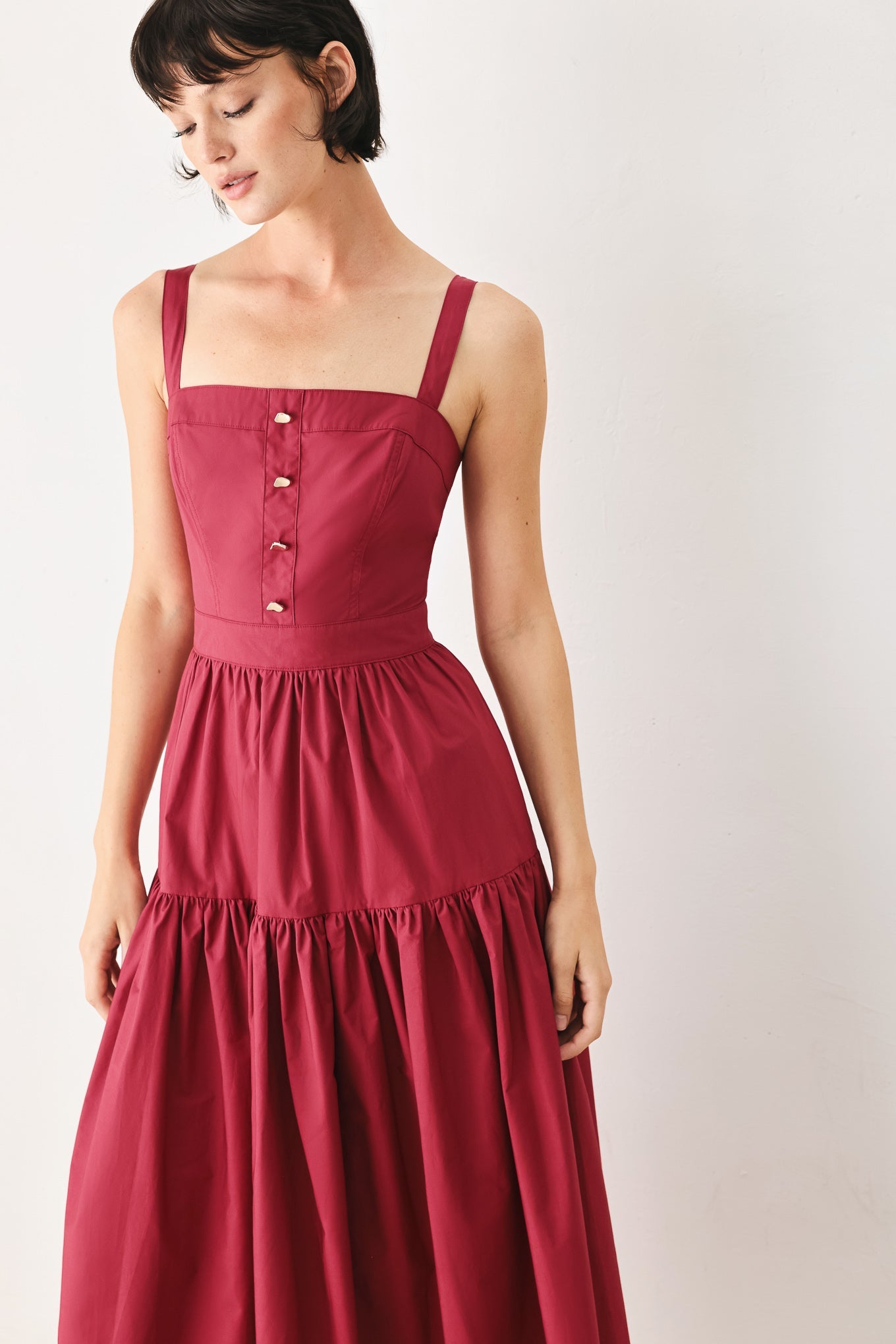 BERRY ROMANCE WOVEN MIDI DRESS