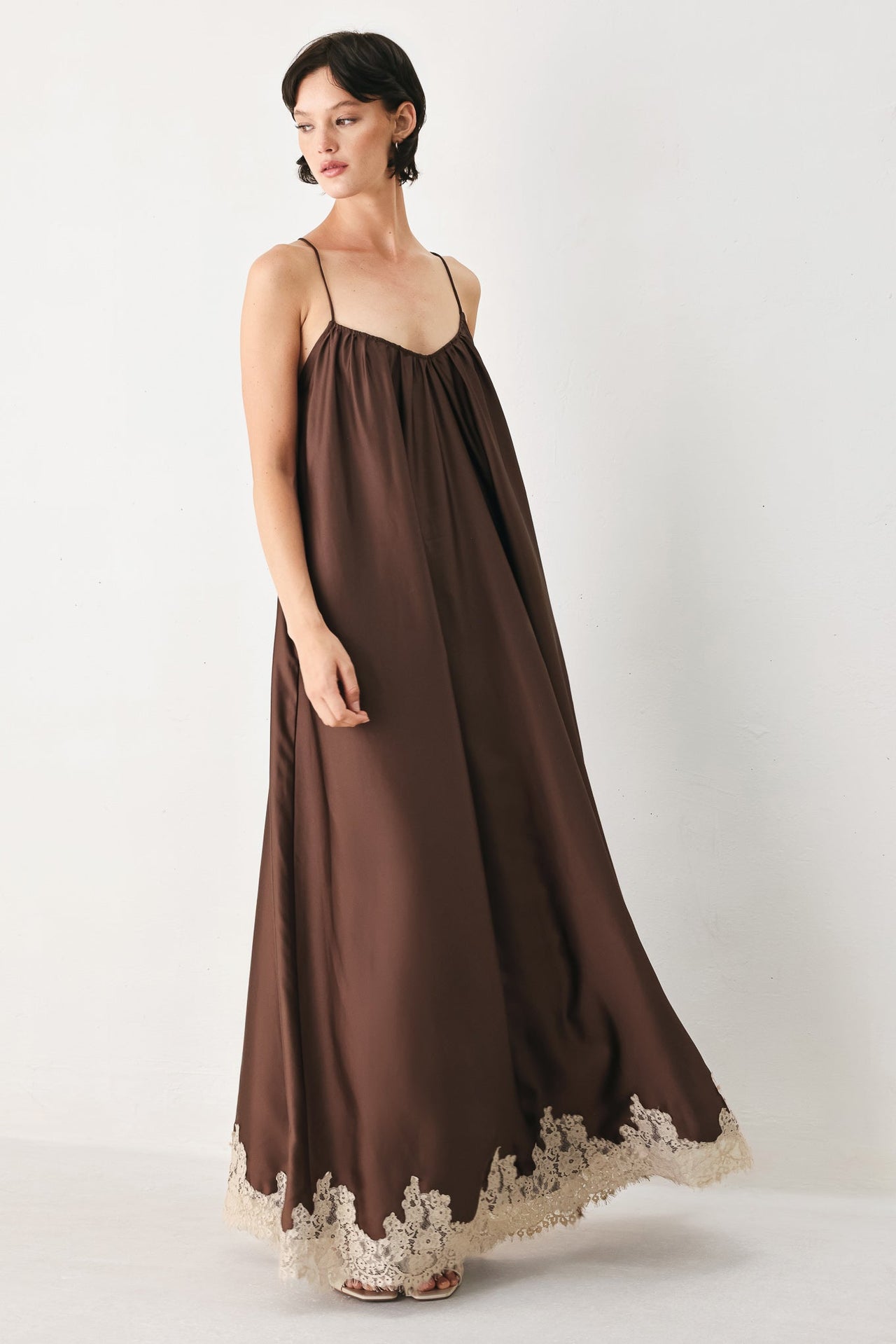 TRUFFLE DREAM WOVEN MIDI SLIP DRESS