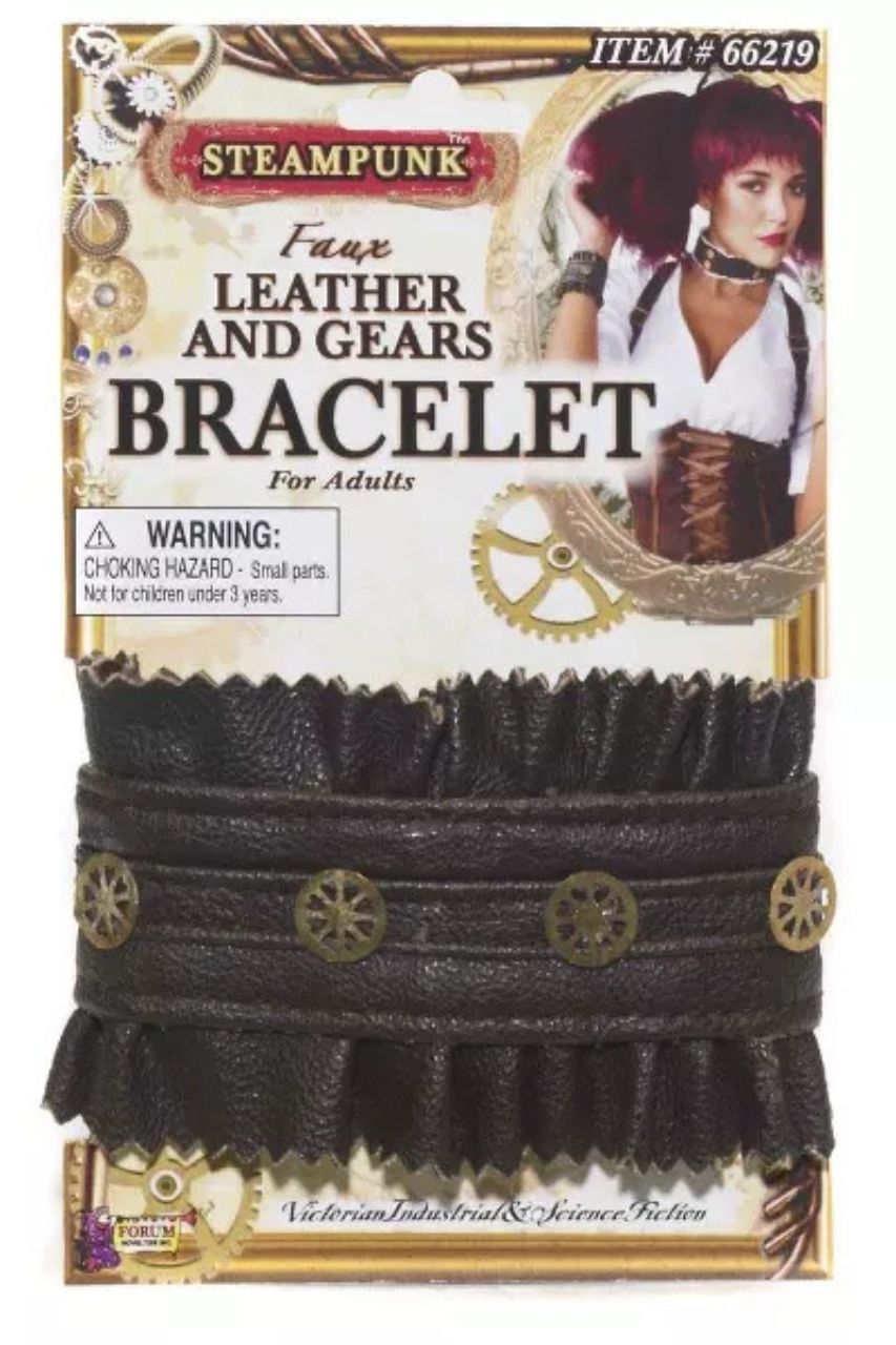 Faux Leather and Gears Brackelet Costume Accessory