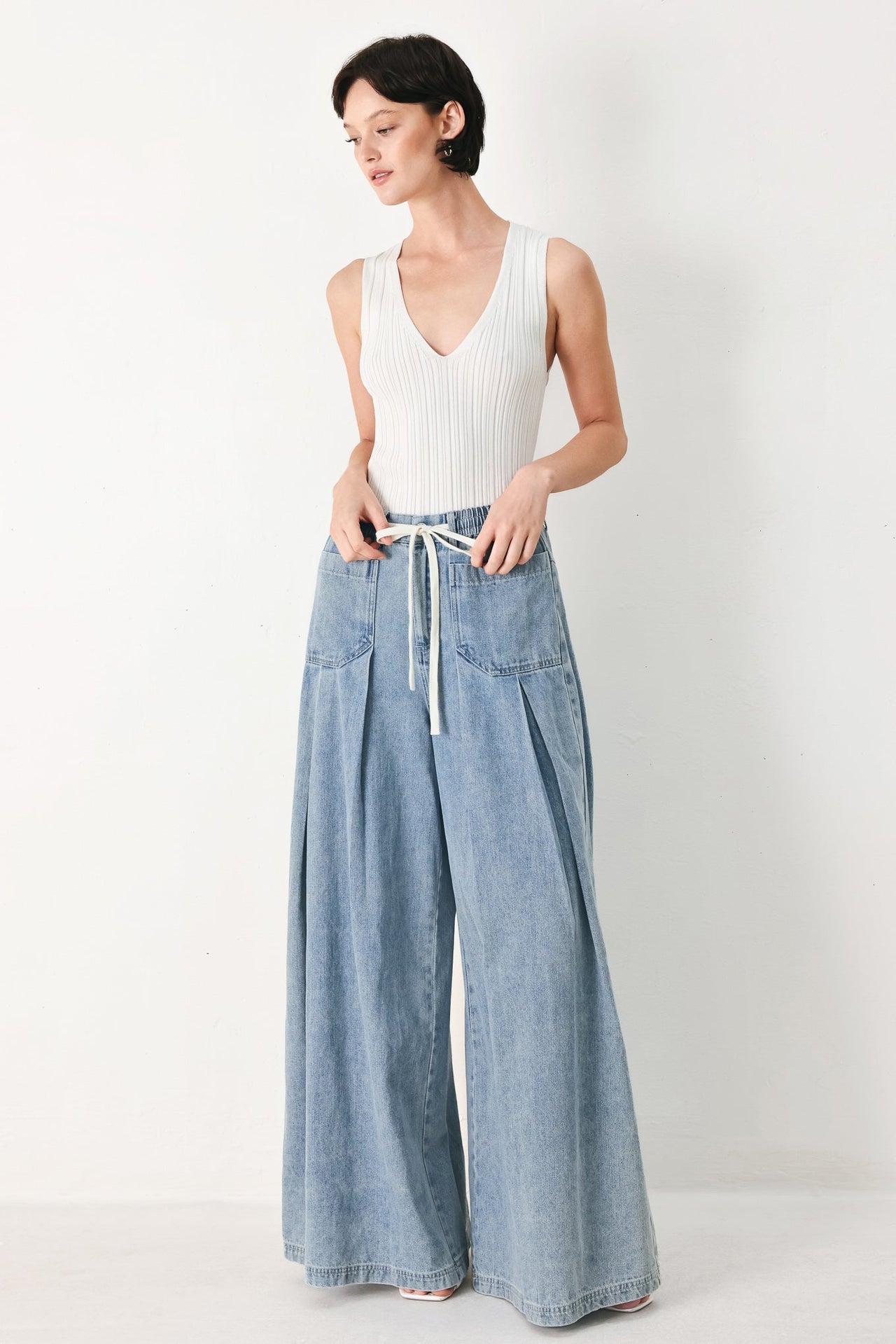 CLOUD WASH PALAZZO DENIM PANTS