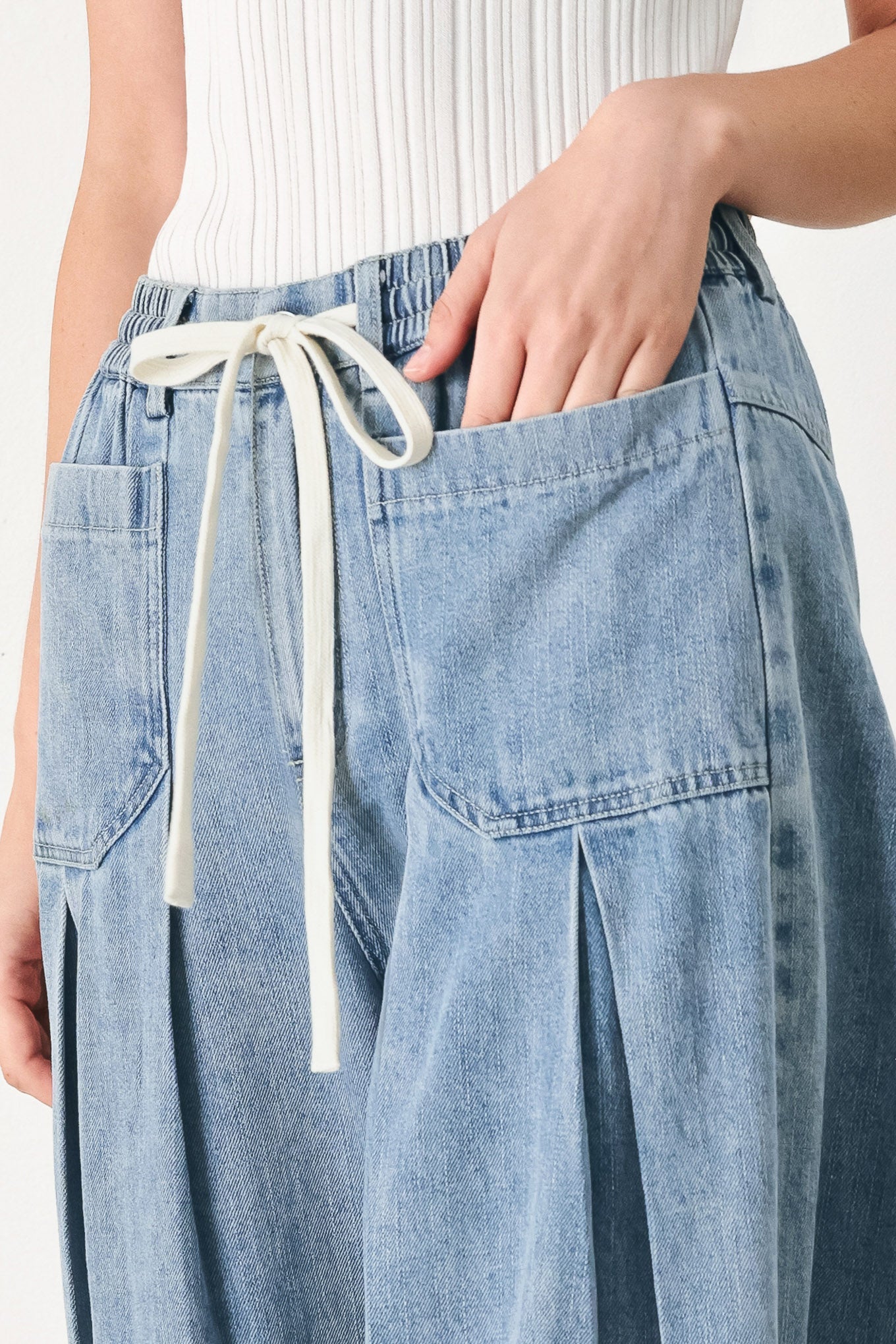 CLOUD WASH PALAZZO DENIM PANTS