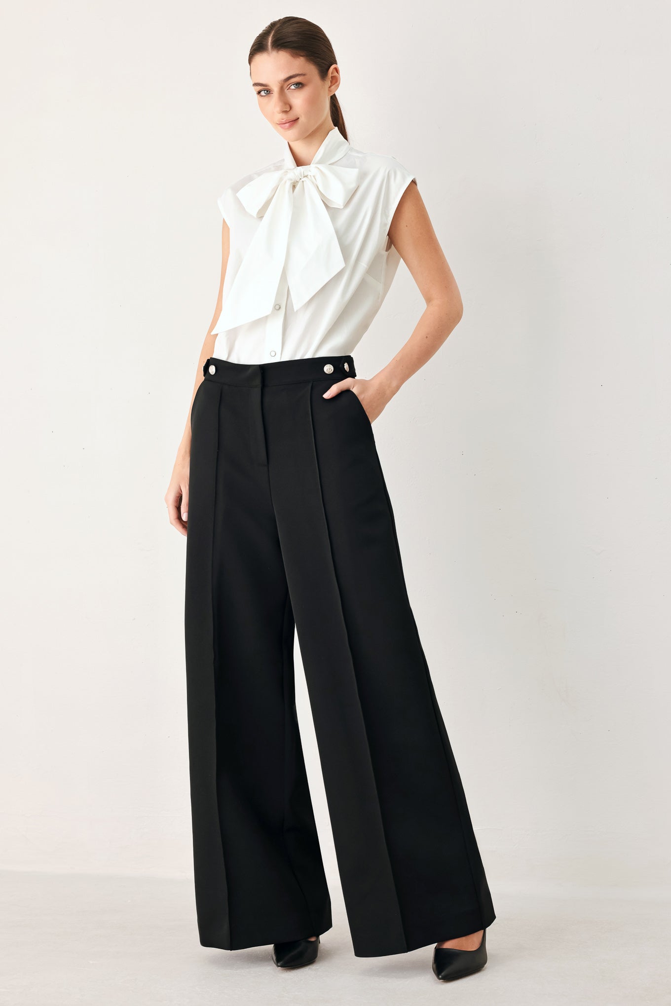 BLACK POWER PALAZZO WOVEN PANTS