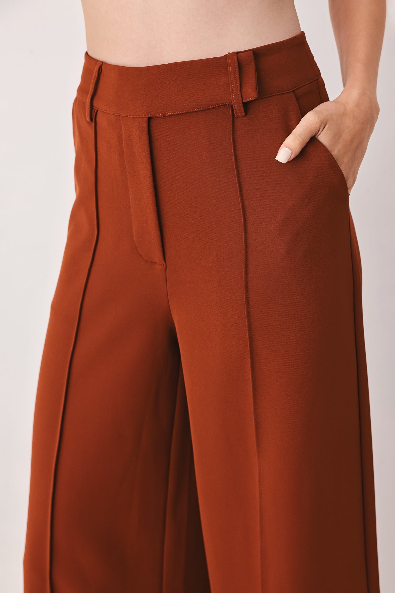 AUTUMN RUST FLOWY WIDE LEG WOVEN PANTS