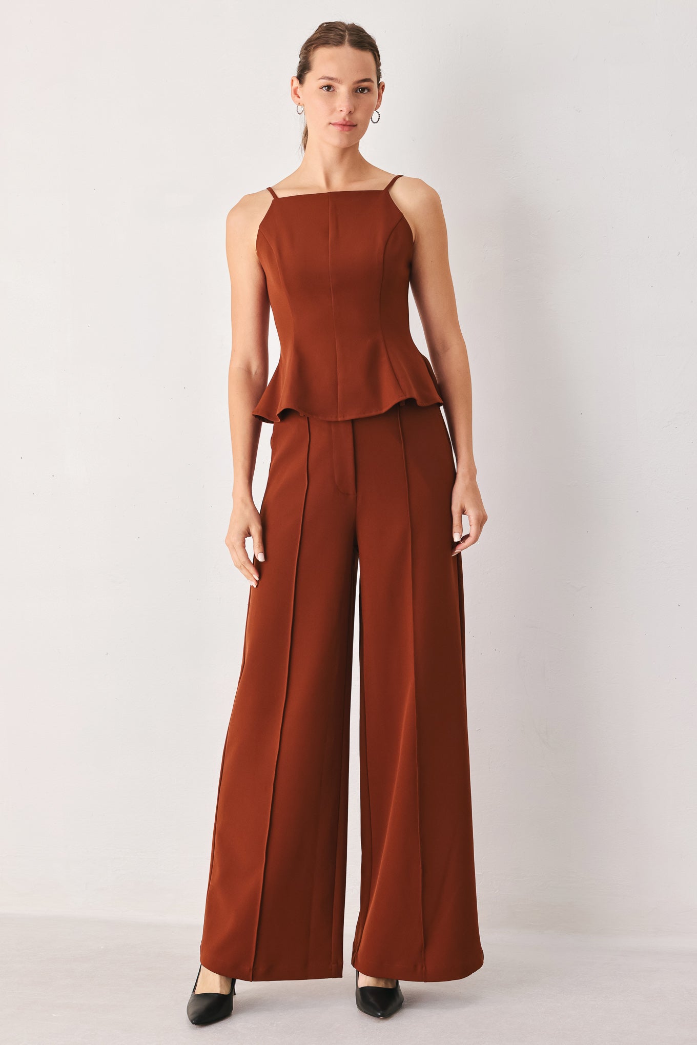 AUTUMN RUST FLOWY WIDE LEG WOVEN PANTS