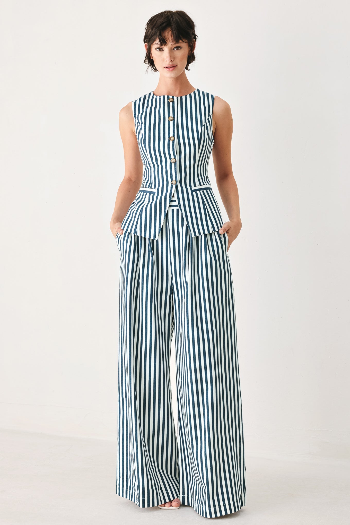 PORTSIDE STRIPE WOVEN WIDE LEG PANTS