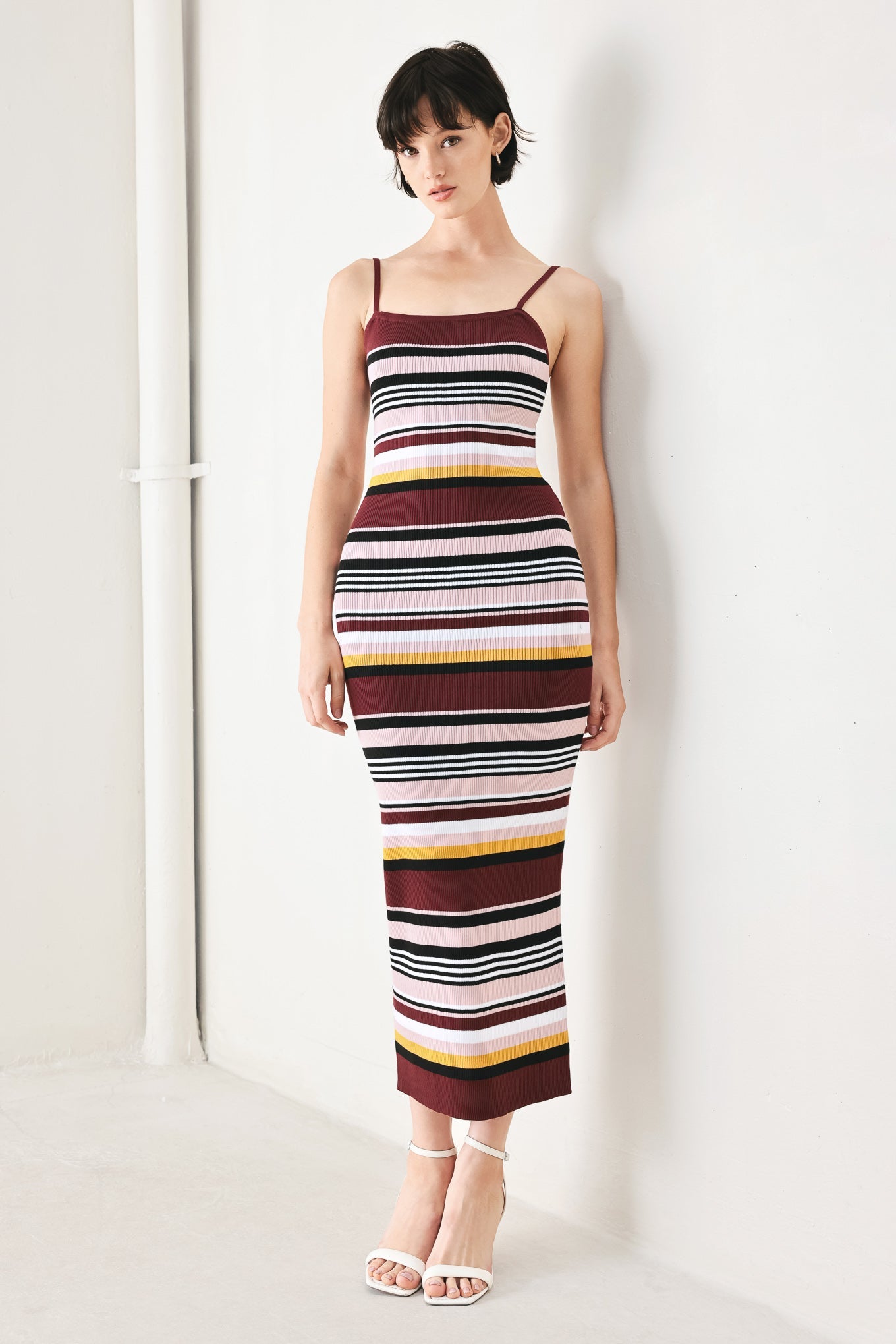 MIDNIGHT STRIPE SWEATER KNIT MIDI DRESS
