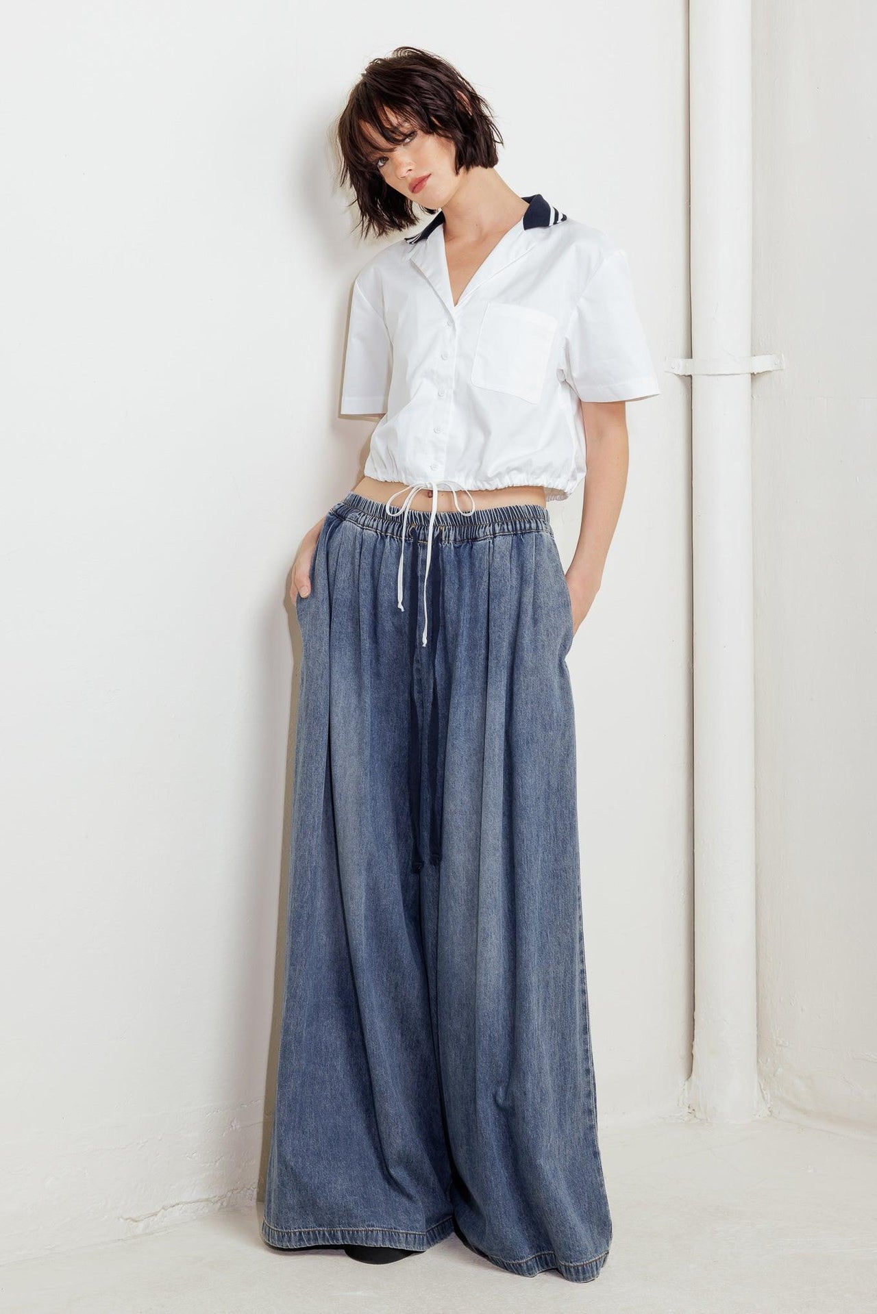 COASTAL COLLAR WOVEN CROP TOP