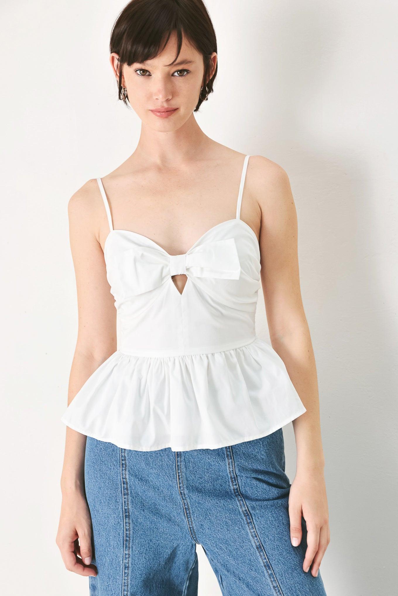 SUNSET BOW WHITE WOVEN TOP