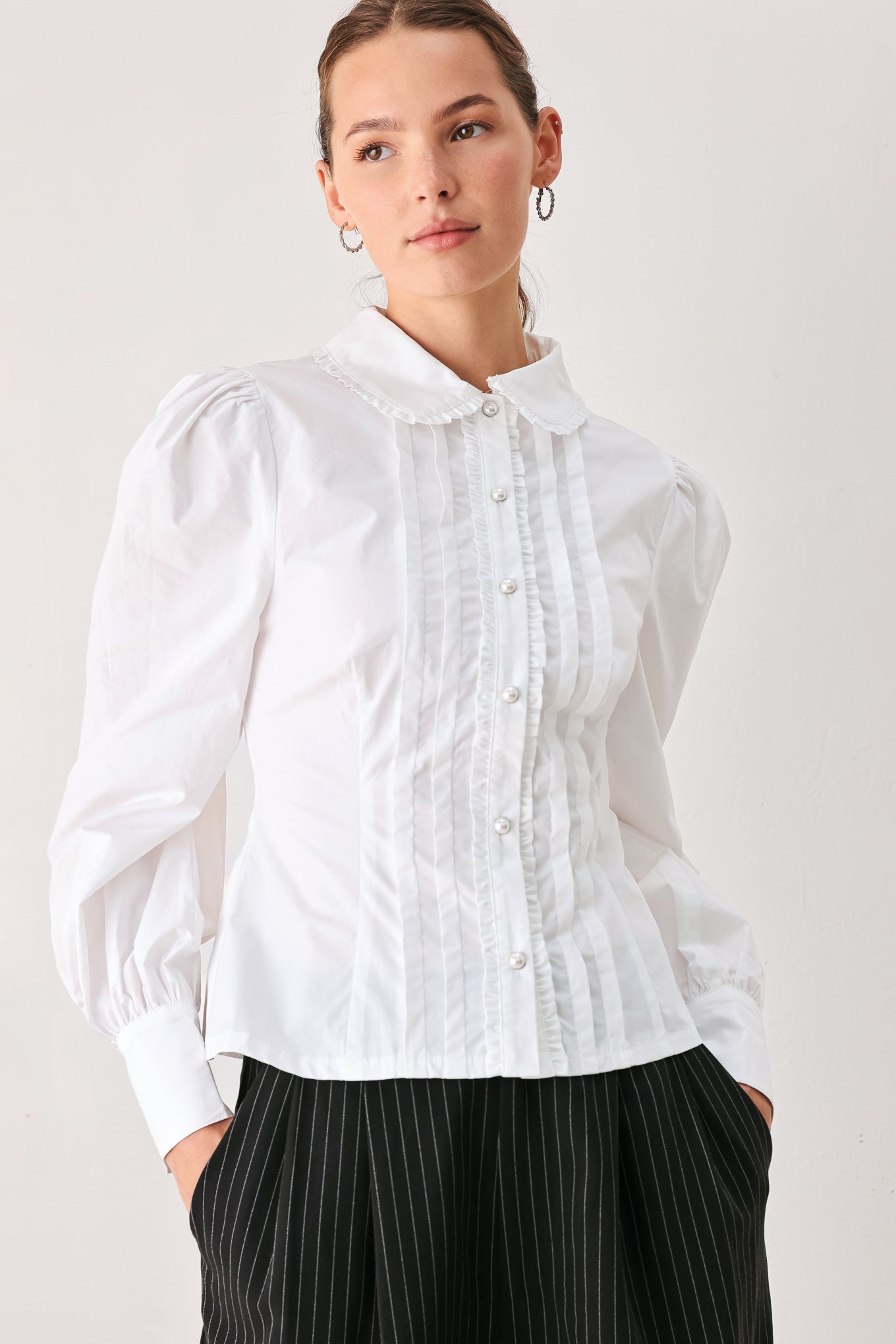 REGENCY PINTUCK LONG-SLEEVE WOVEN TOP