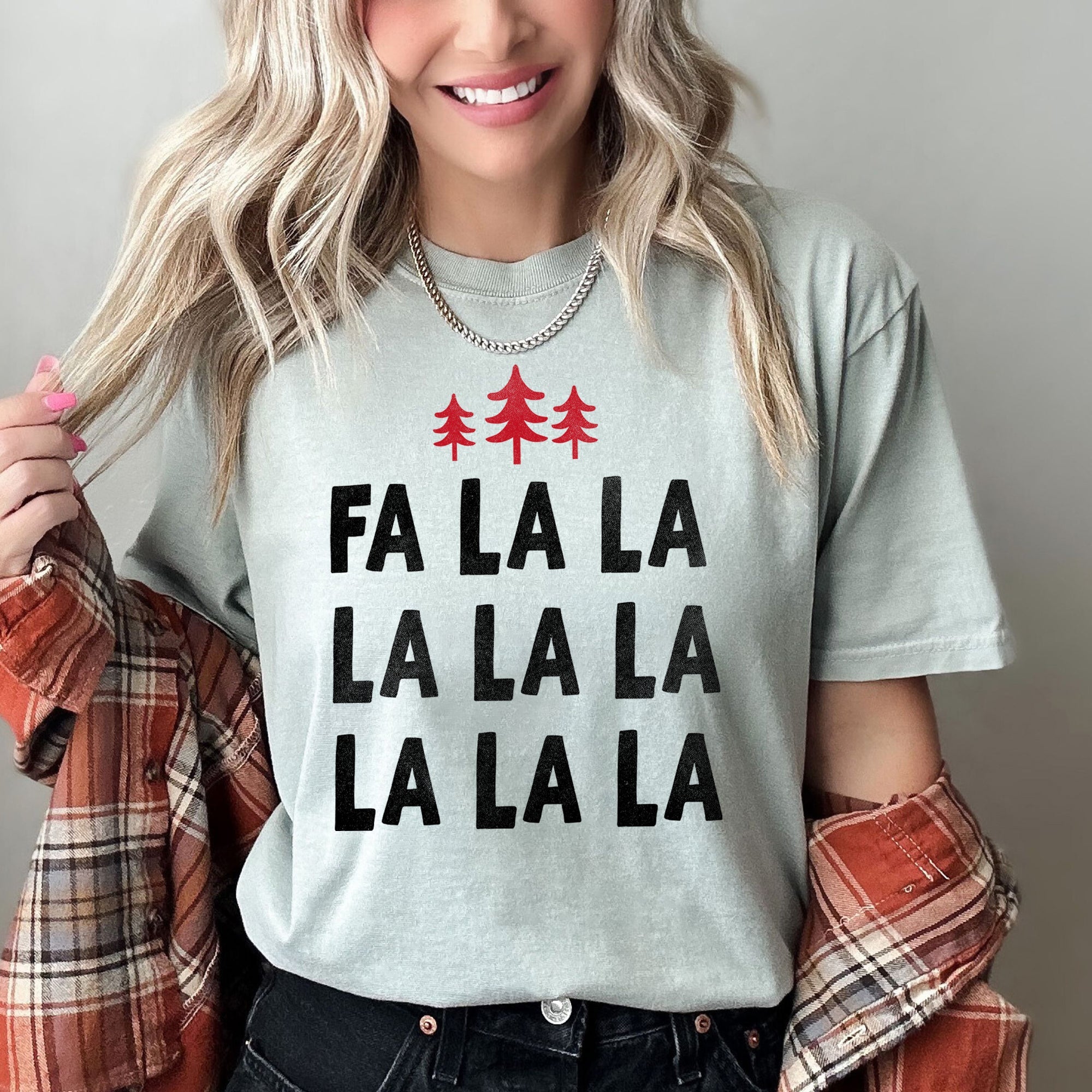 Fa La La Retro Christmas Trees Comfort Colors Tee