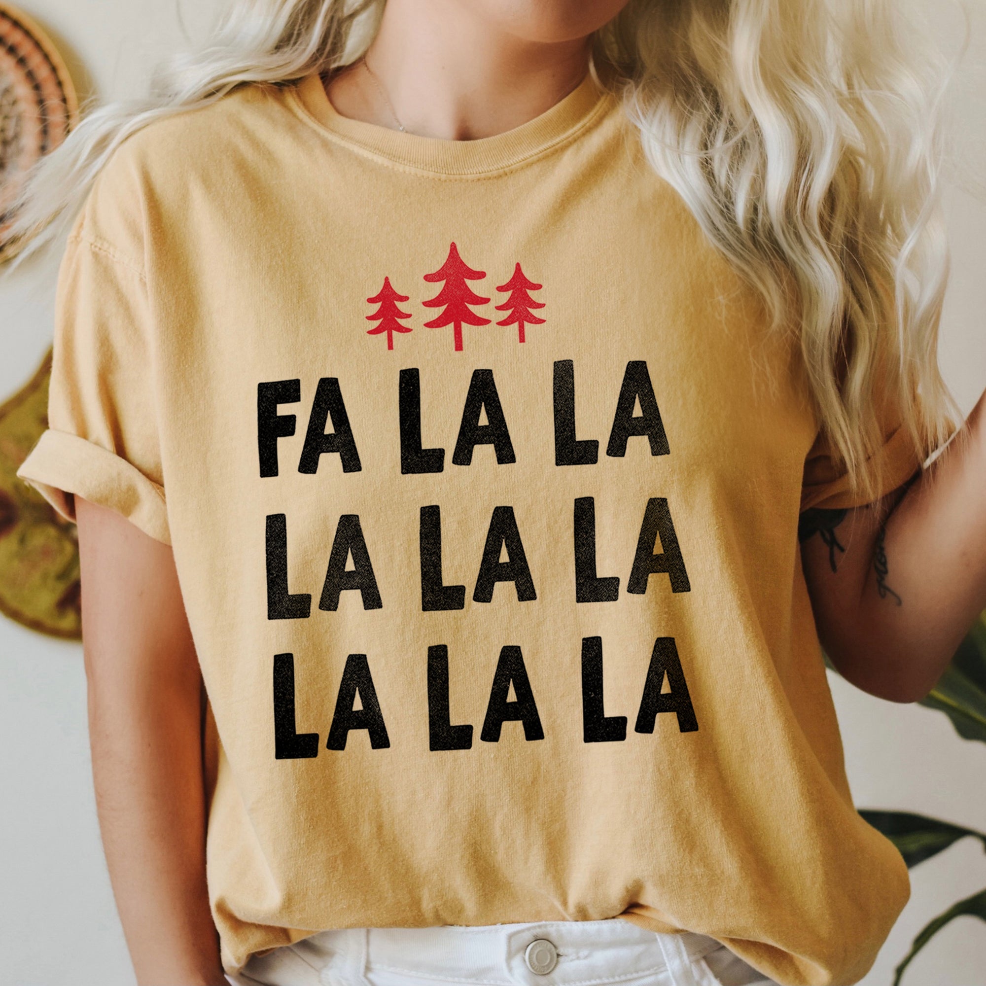 Fa La La Retro Christmas Trees Comfort Colors Tee