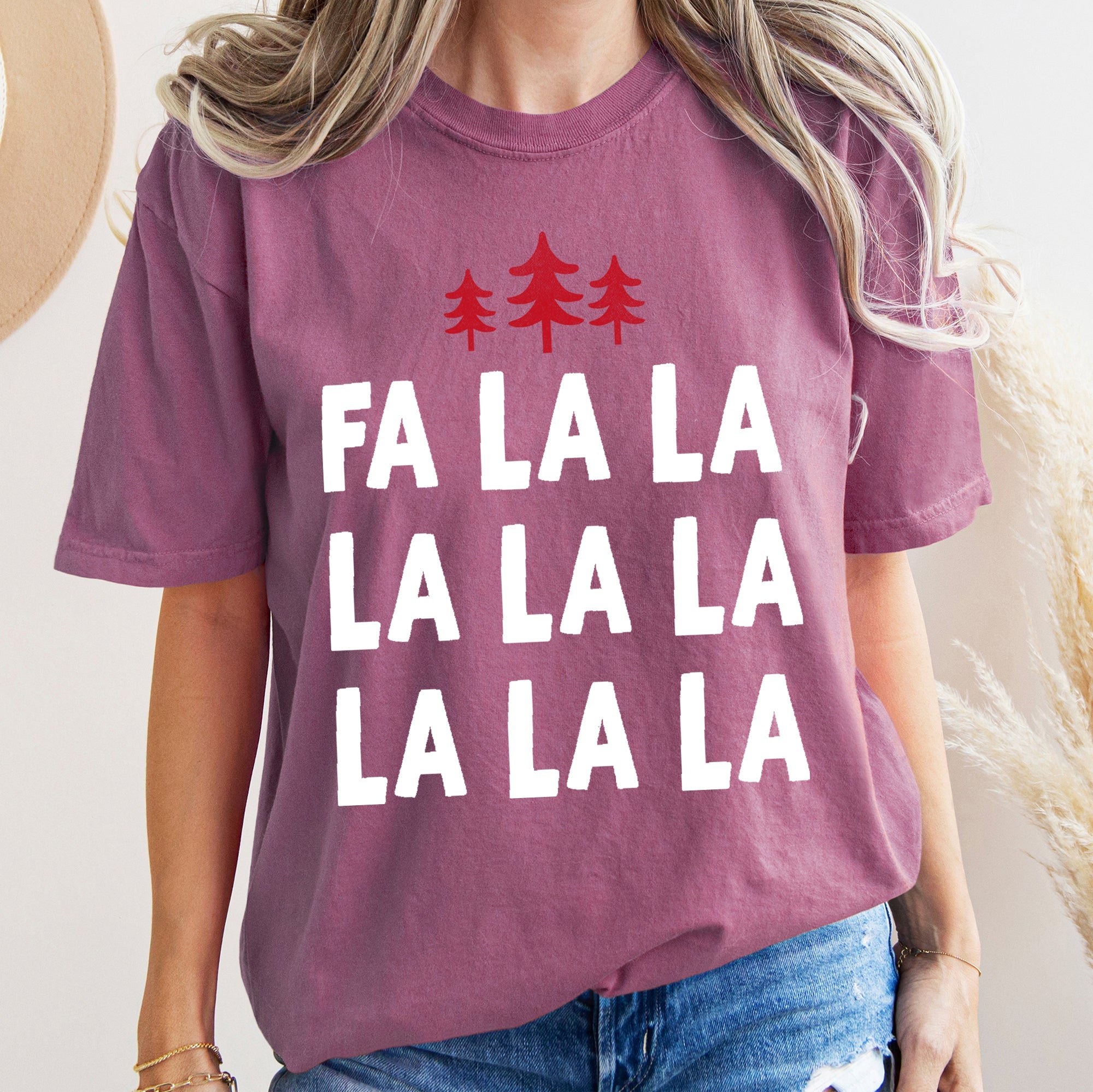 Fa La La Retro Christmas Trees Comfort Colors Tee