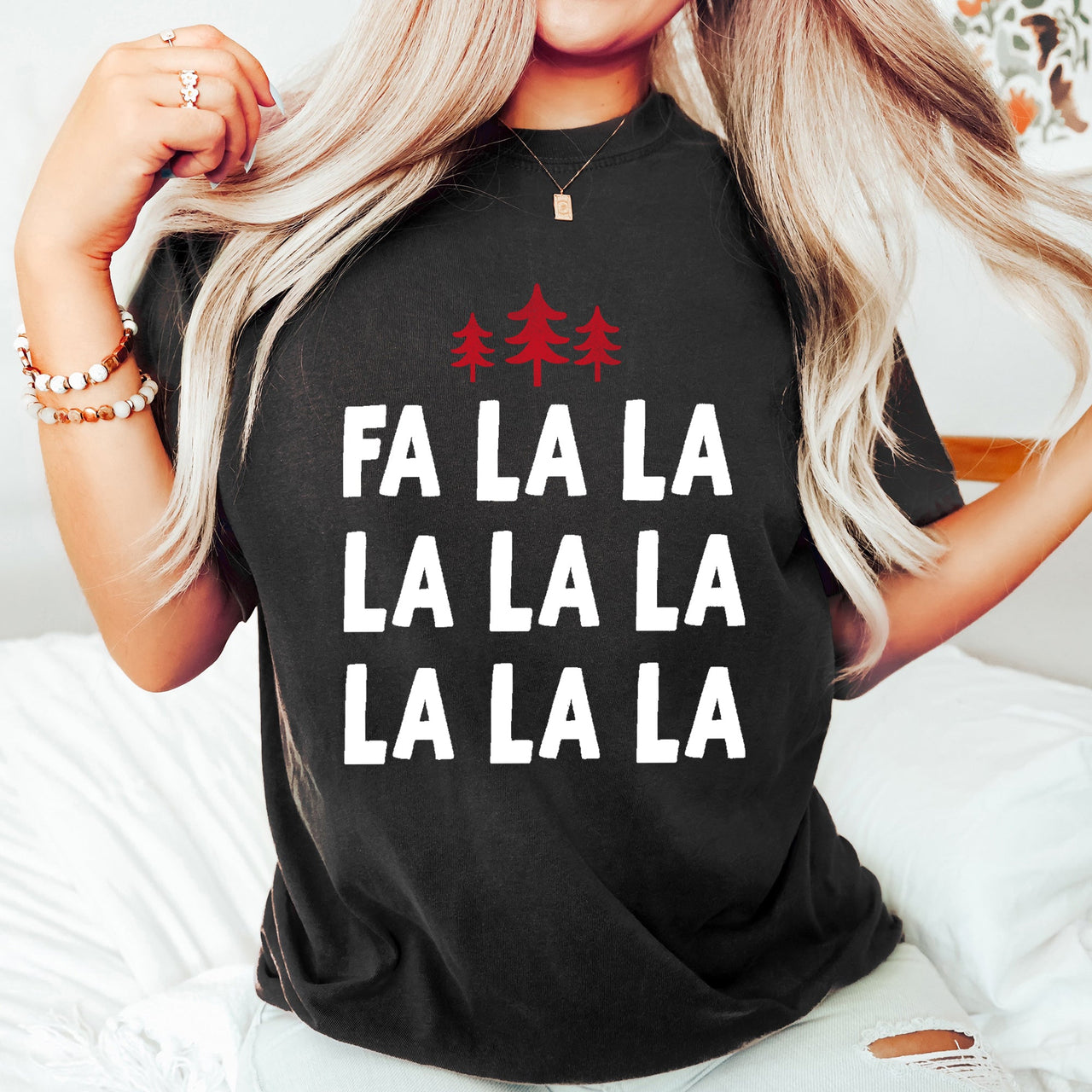 Fa La La Retro Christmas Trees Comfort Colors Tee