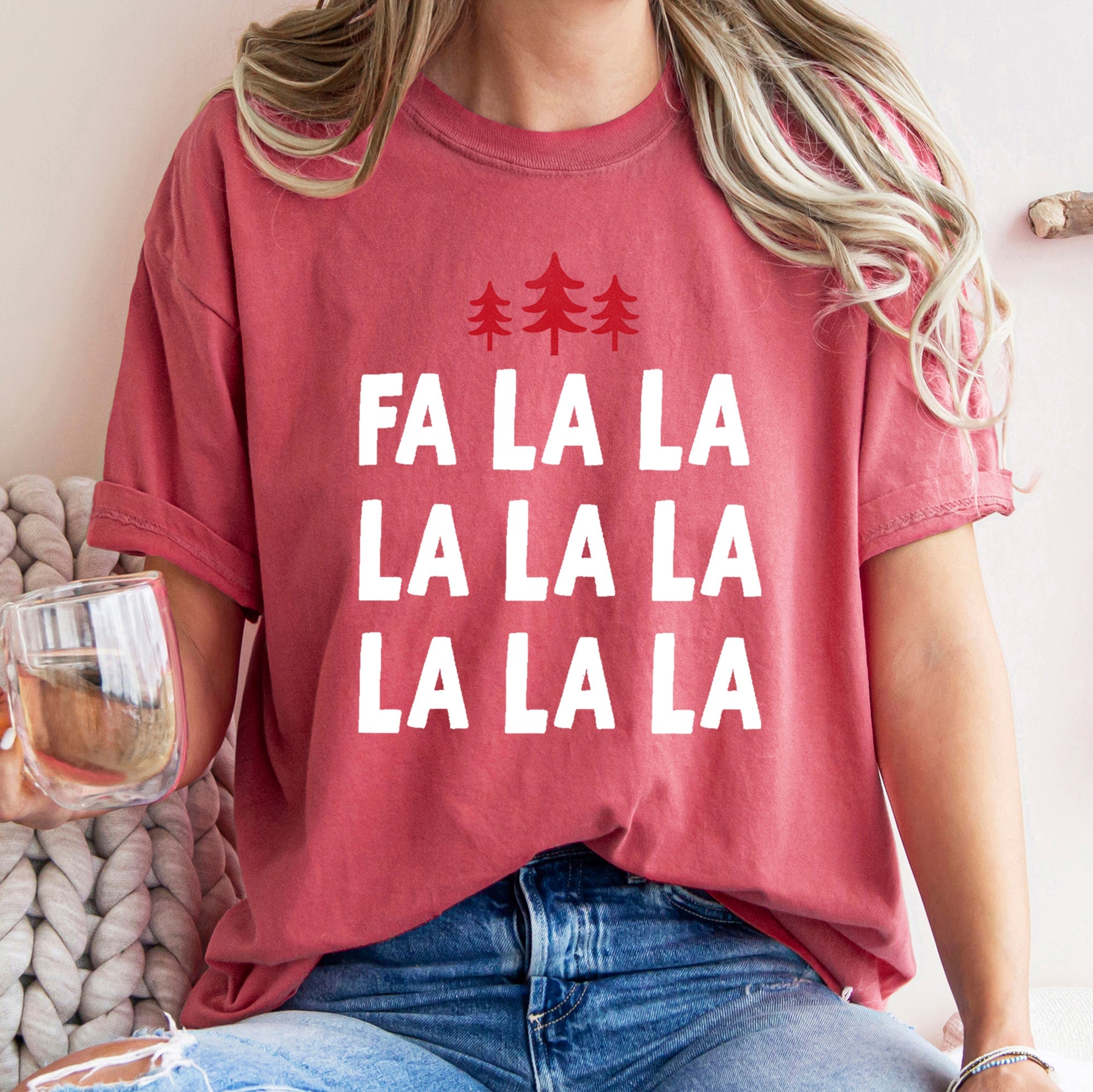 Fa La La Retro Christmas Trees Comfort Colors Tee