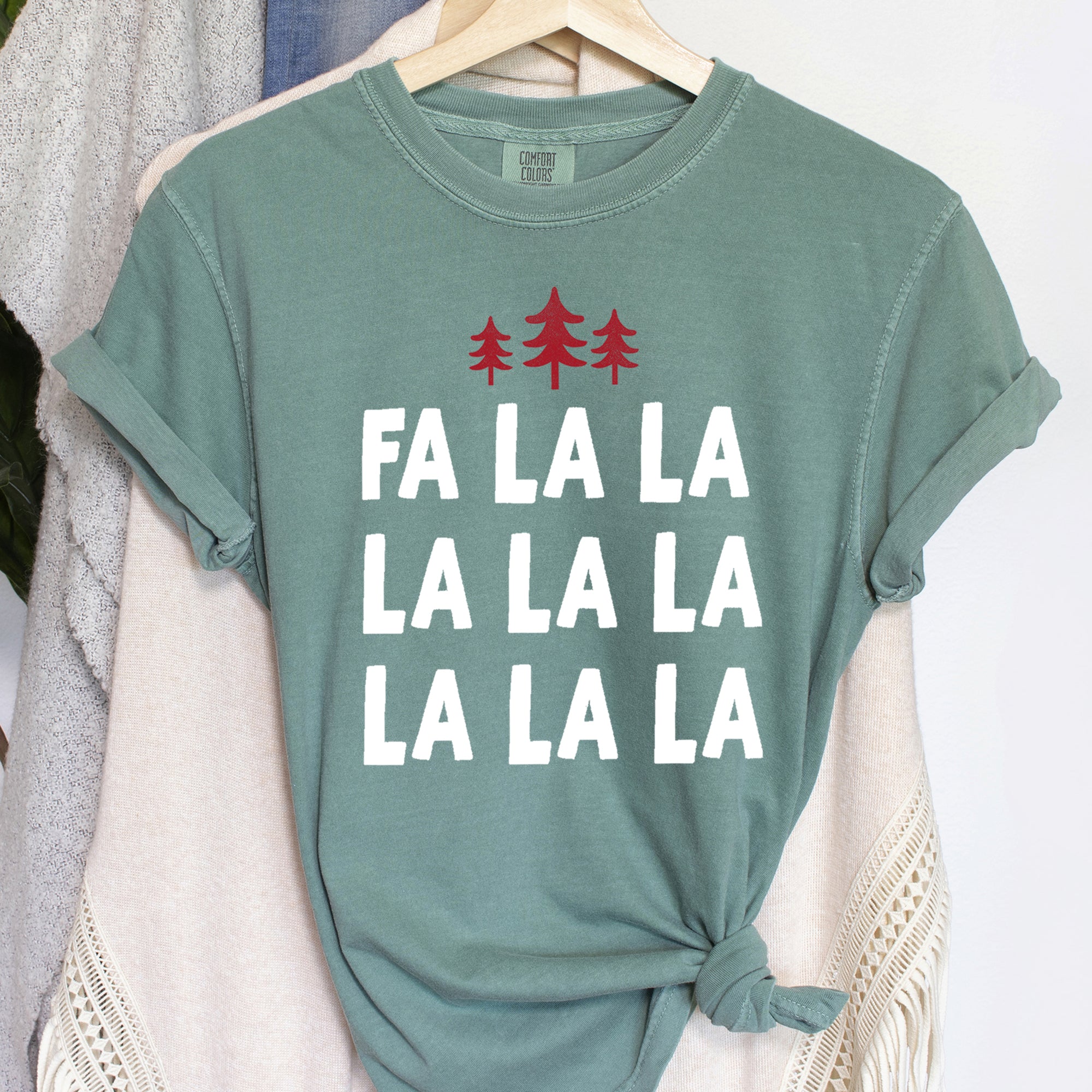 Fa La La Retro Christmas Trees Comfort Colors Tee