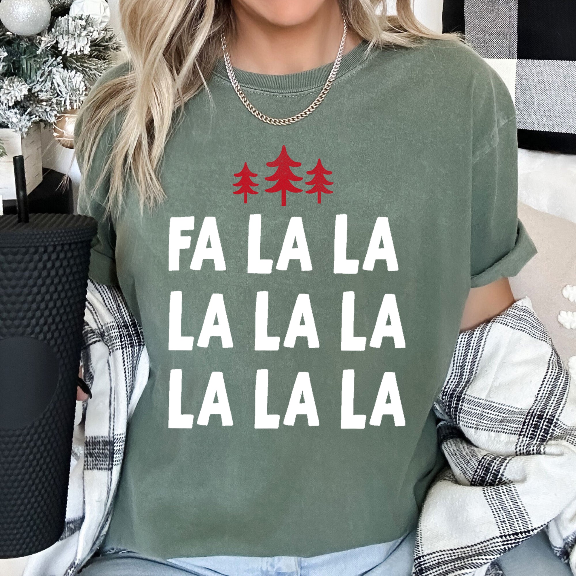 Fa La La Retro Christmas Trees Comfort Colors Tee