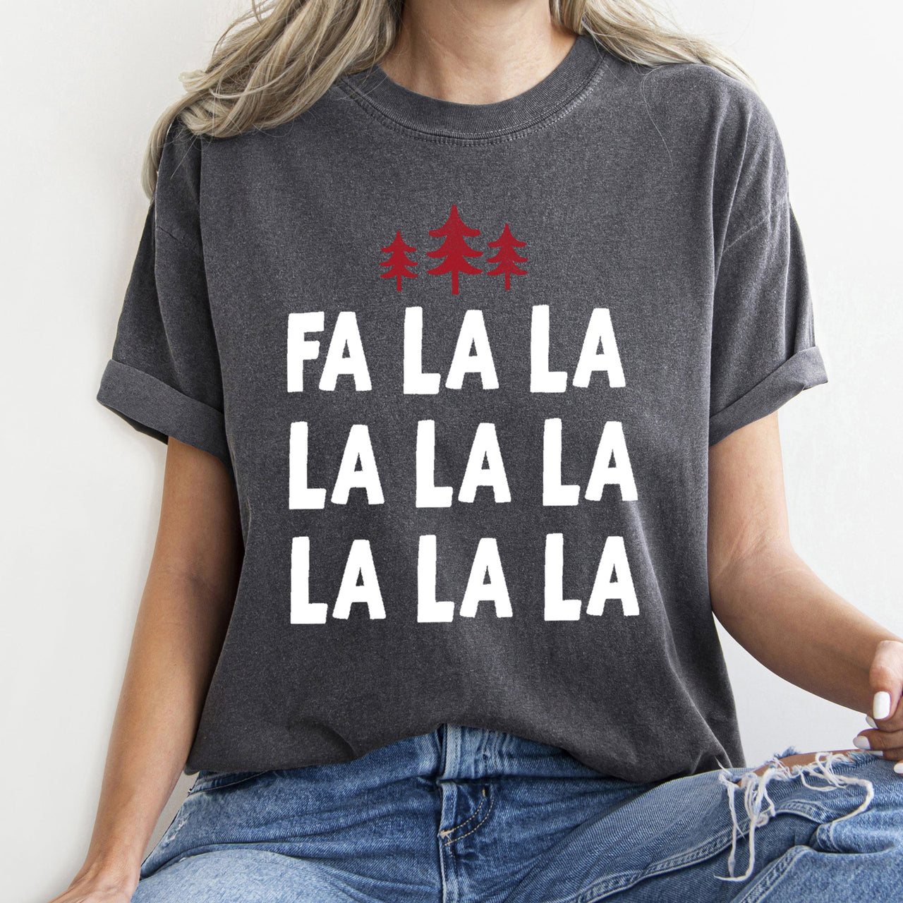 Fa La La Retro Christmas Trees Comfort Colors Tee