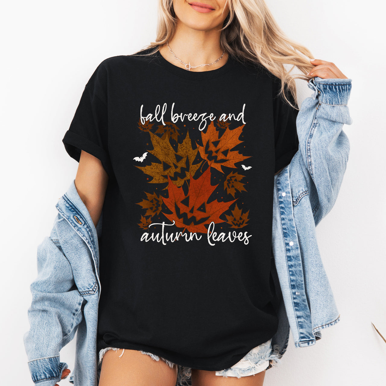 Fall Breeze And Autumn Leaves Halloween Nightfall Celebration And Cozy Seasonal Palette Graphic Tee