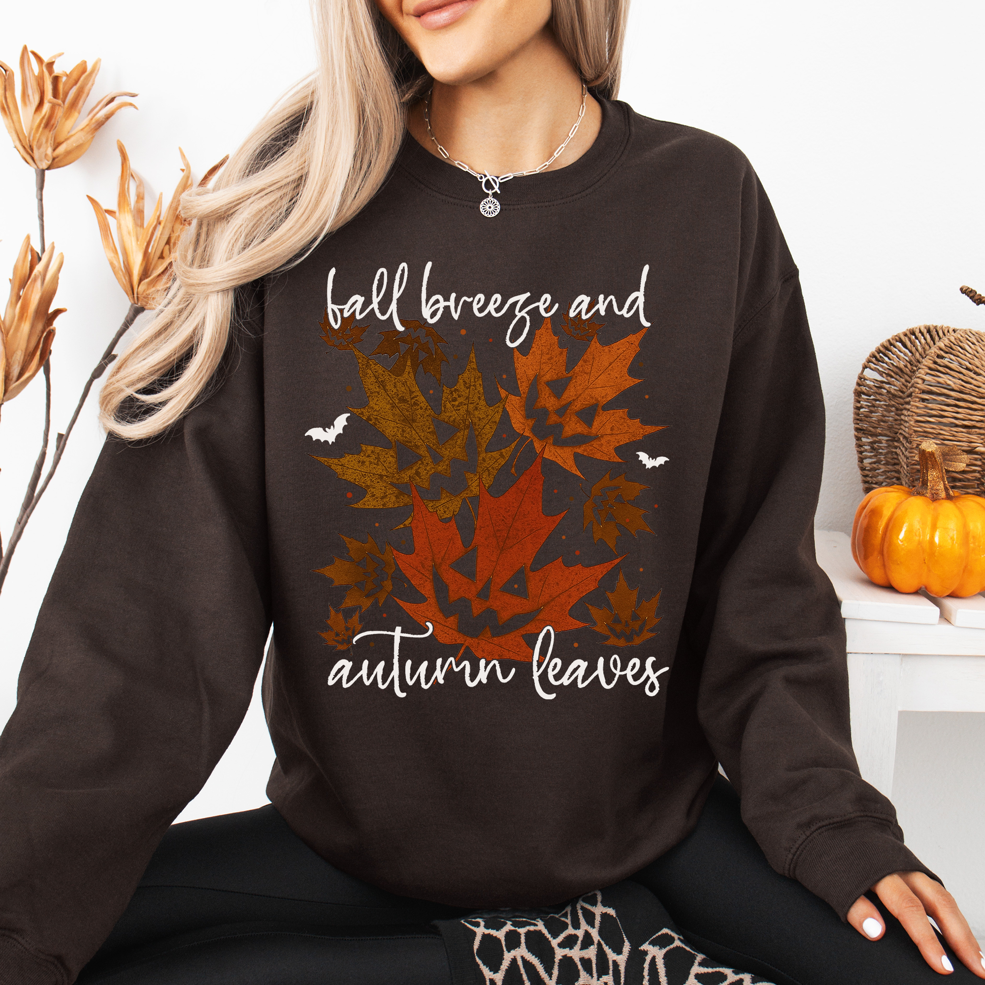 Fall Breeze and Autumn Leaves Halloween Sweatshirt
