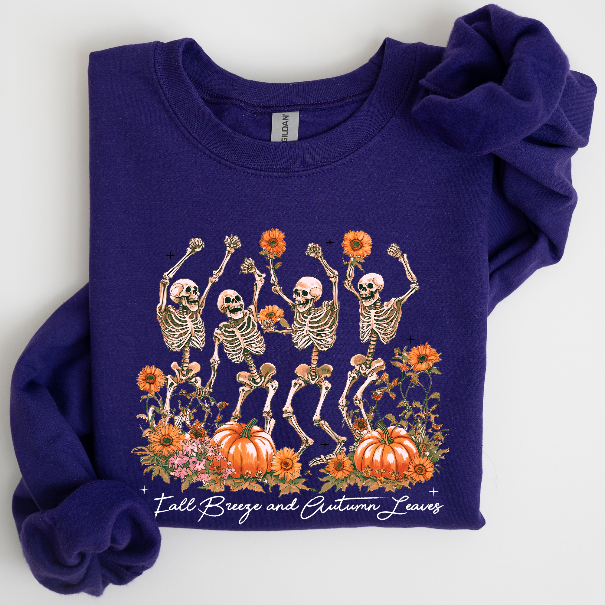Fall Breeze and Autumn Leaves Skeletons Dancing Pumpkin Spice Halloween Sweatshirt
