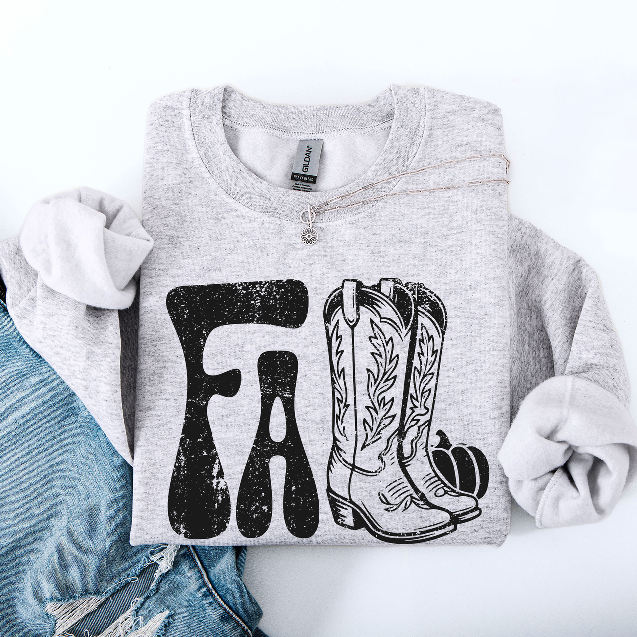 Fall Cowboy Boots Western Autumn Cozy Western Inspired Print Seasonal Style Sweatshirt