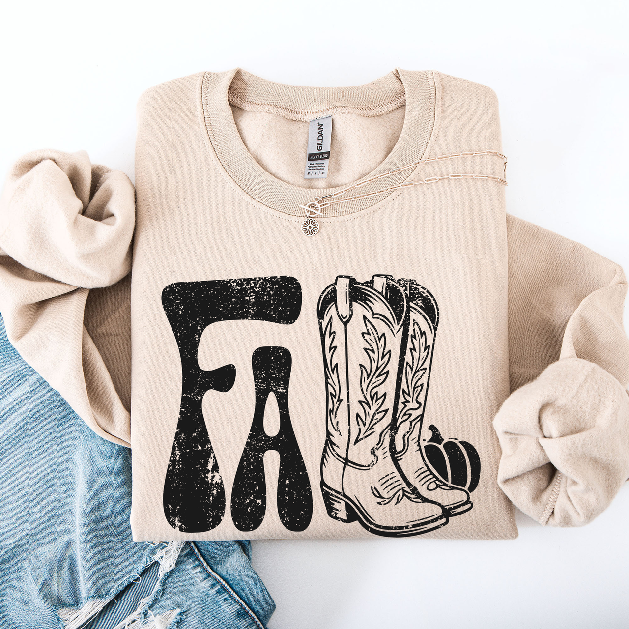 Fall Cowboy Boots Western Autumn Cozy Western Inspired Print Seasonal Style Sweatshirt
