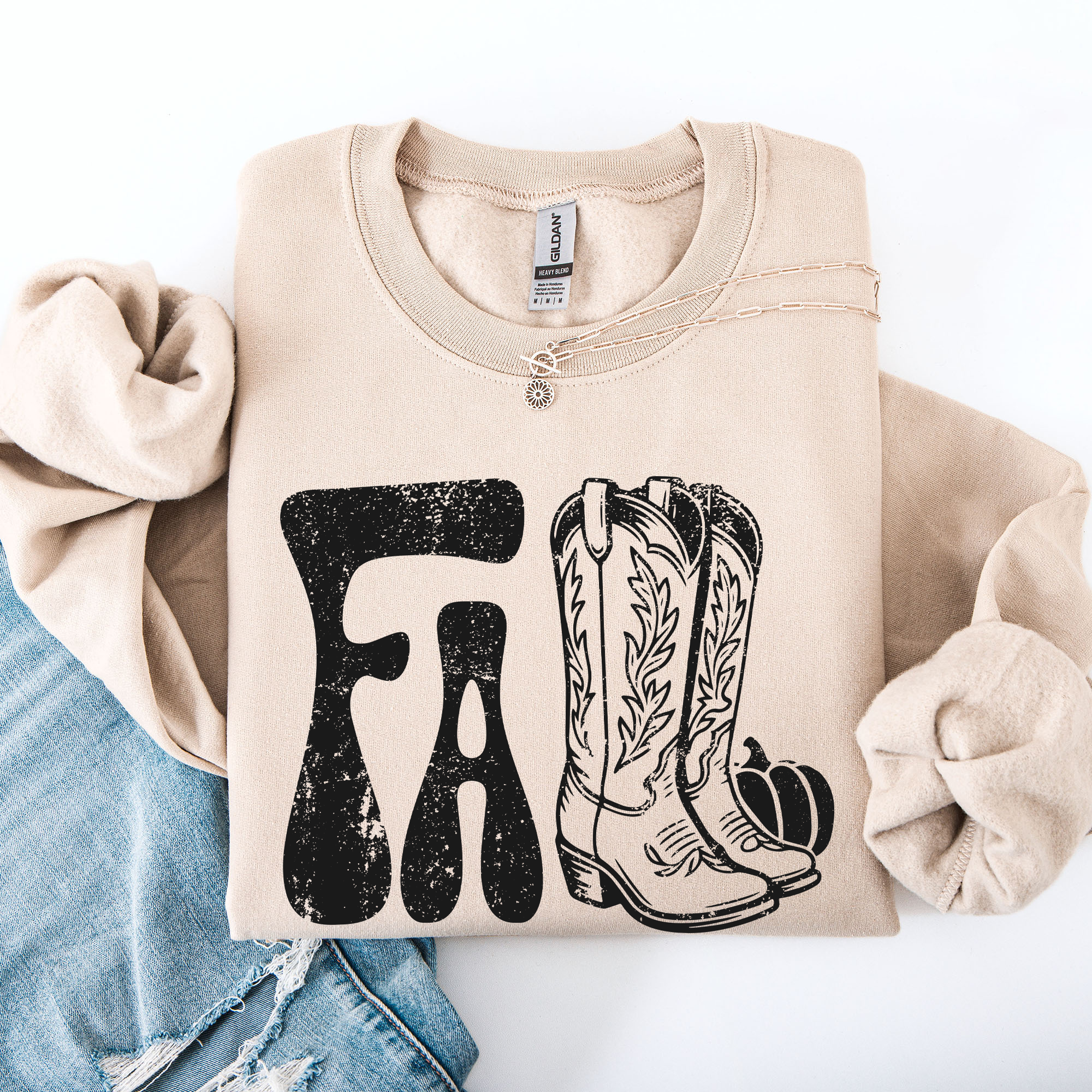 Fall Cowboy Boots Western Autumn Cozy Western Inspired Print Seasonal Style Sweatshirt