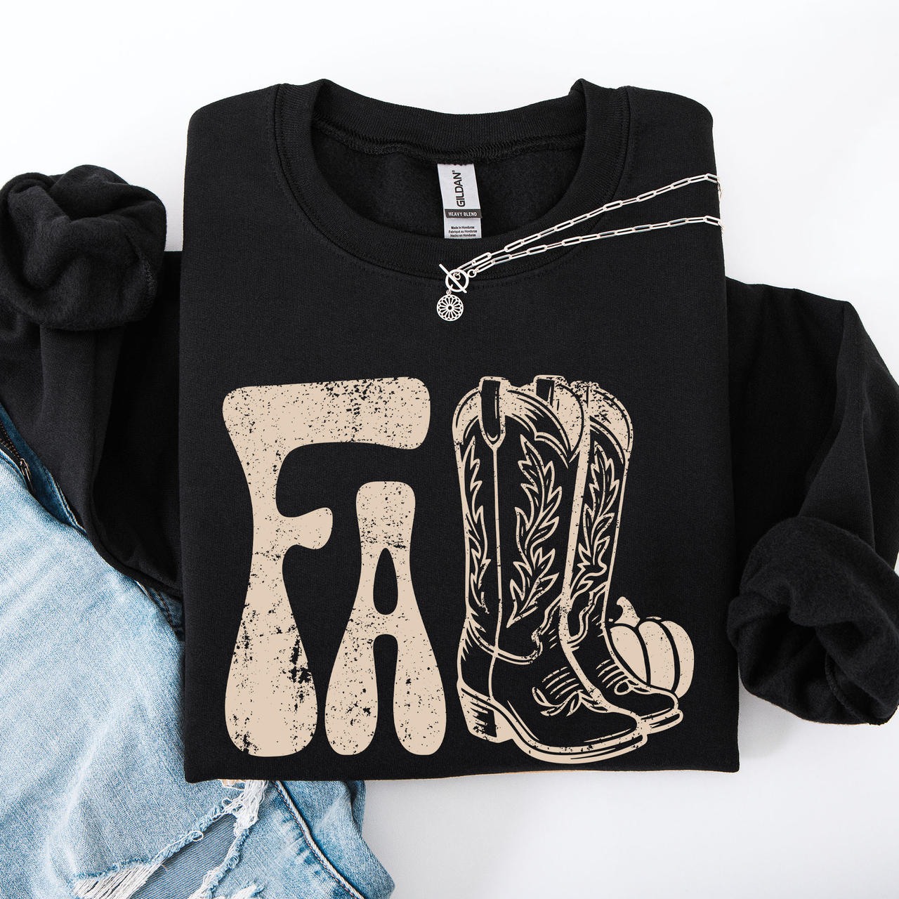 Fall Cowboy Boots Western Autumn Cozy Western Inspired Print Seasonal Style Sweatshirt